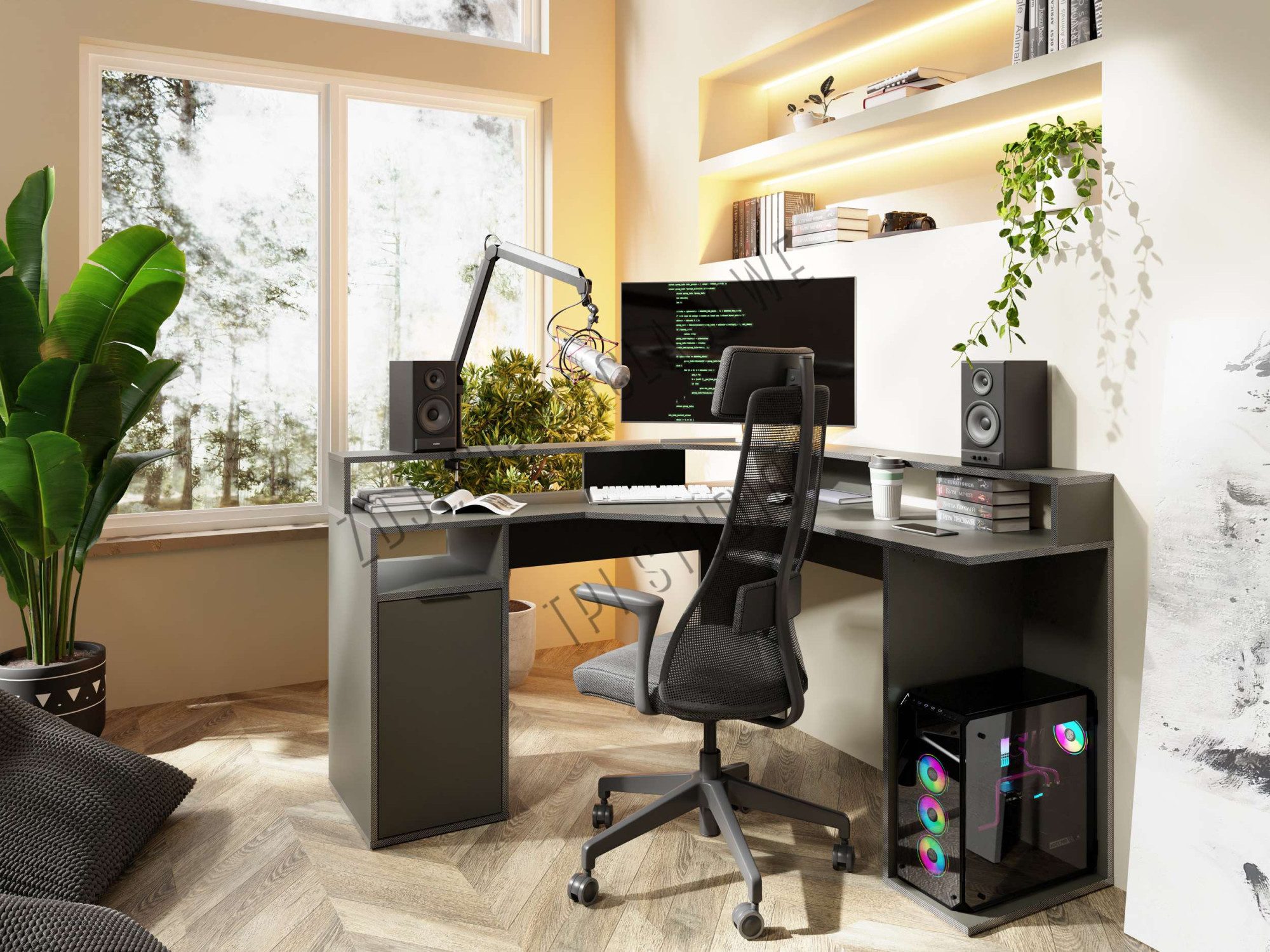 Home affaire Eckschreibtisch Omaha, Gamingtisch mit Tür, Towerfach und Monitorablage, Breite 139 cm