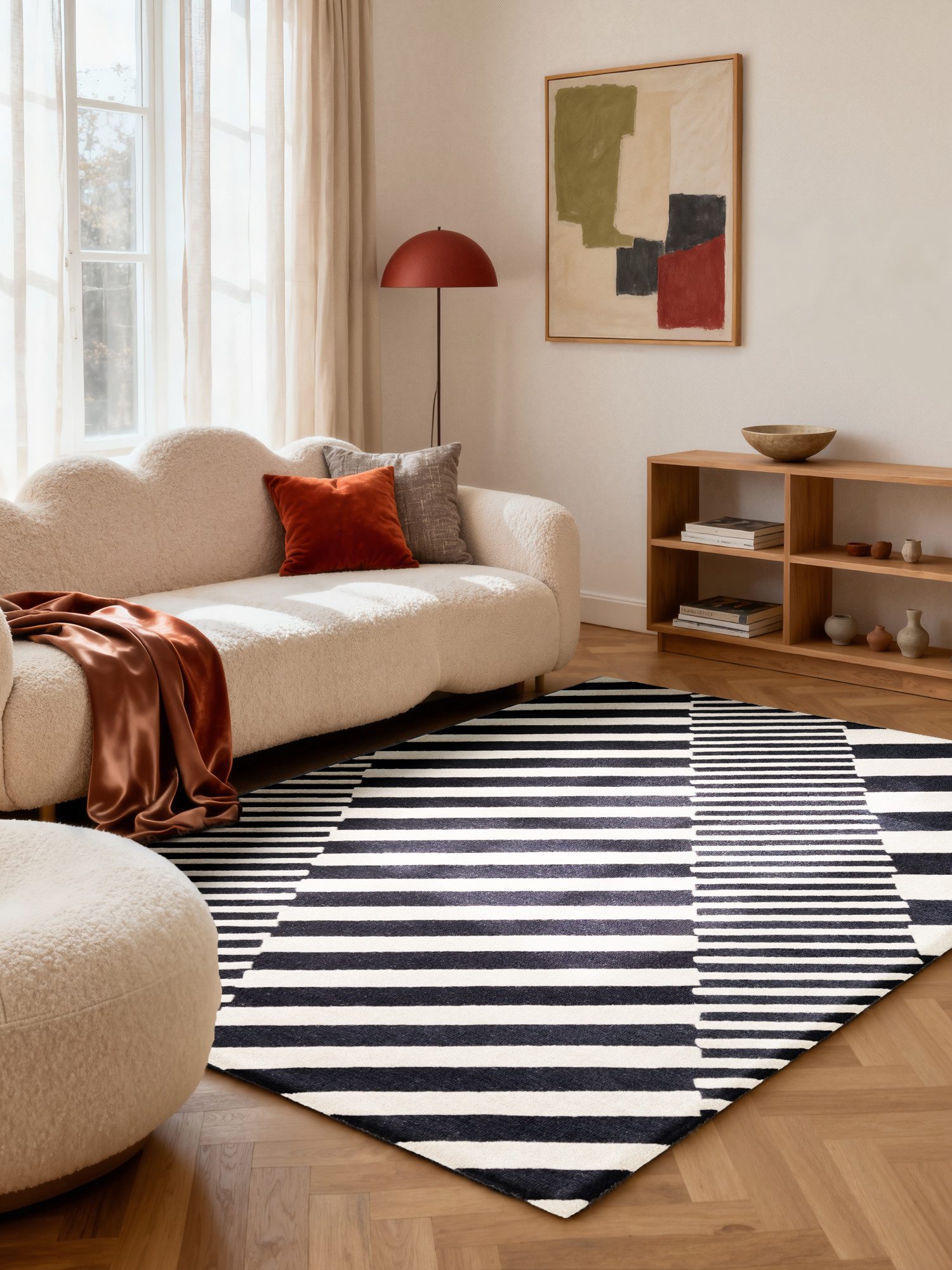 ELLE DECORATION Wollteppich Flux, rechteckig, Höhe: 12 mm, Wolle, Natur, Wohnzimmer, Schlafzimmer, Modern, Geometrisch, Streifen