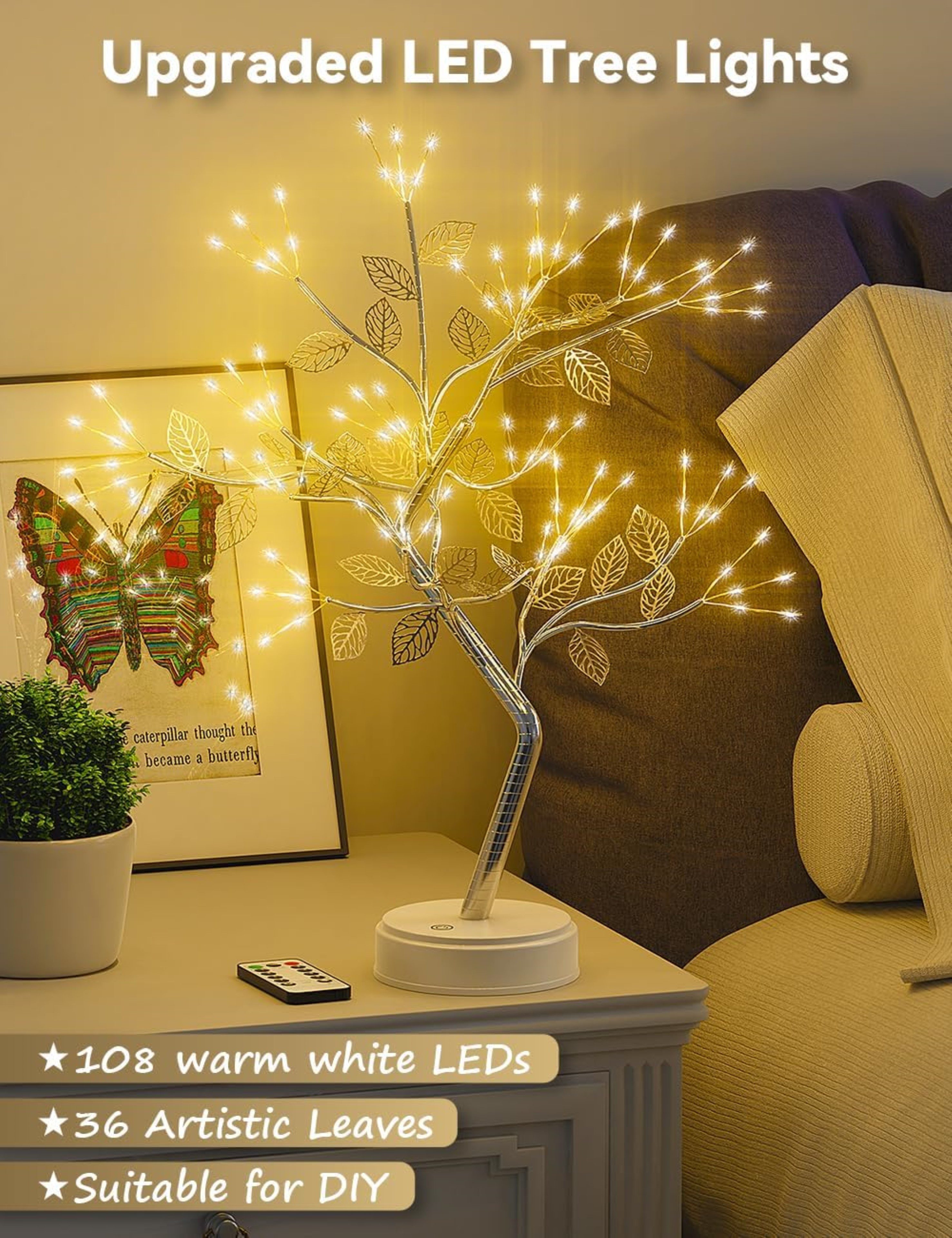 WAROUS LED Dekolicht LED Lichterbaum 108 LEDs, 8 Modi, dimmbar, Timer, USB/Batterie, LED, fest verbaut, Warmweiß, Fernbedienung, dimmbar, 8 Modi, Timerfunktion