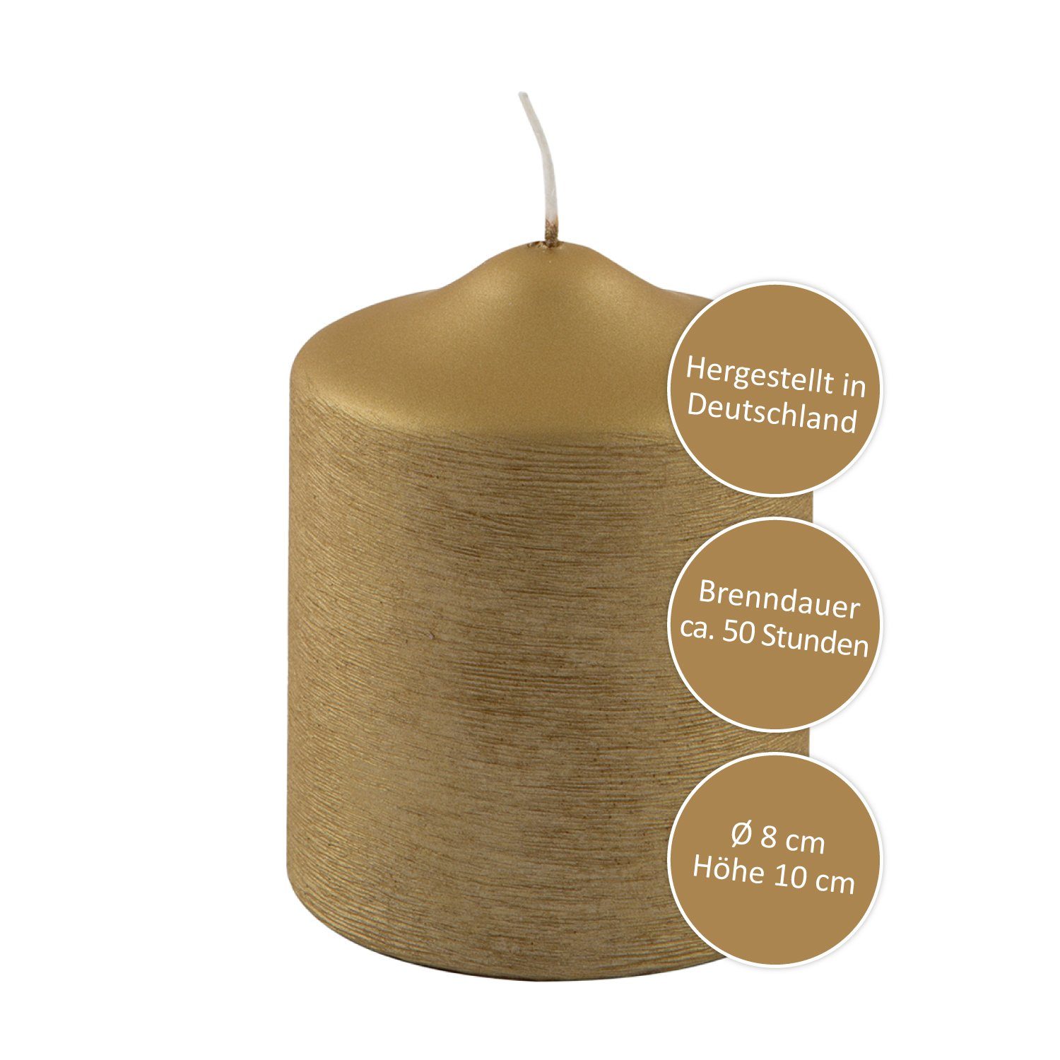 Fink Adventskerze FINK Stumpenkerze Candle - gold - H. 10cm x B. 8cm x D. 8cm (1 Stück)