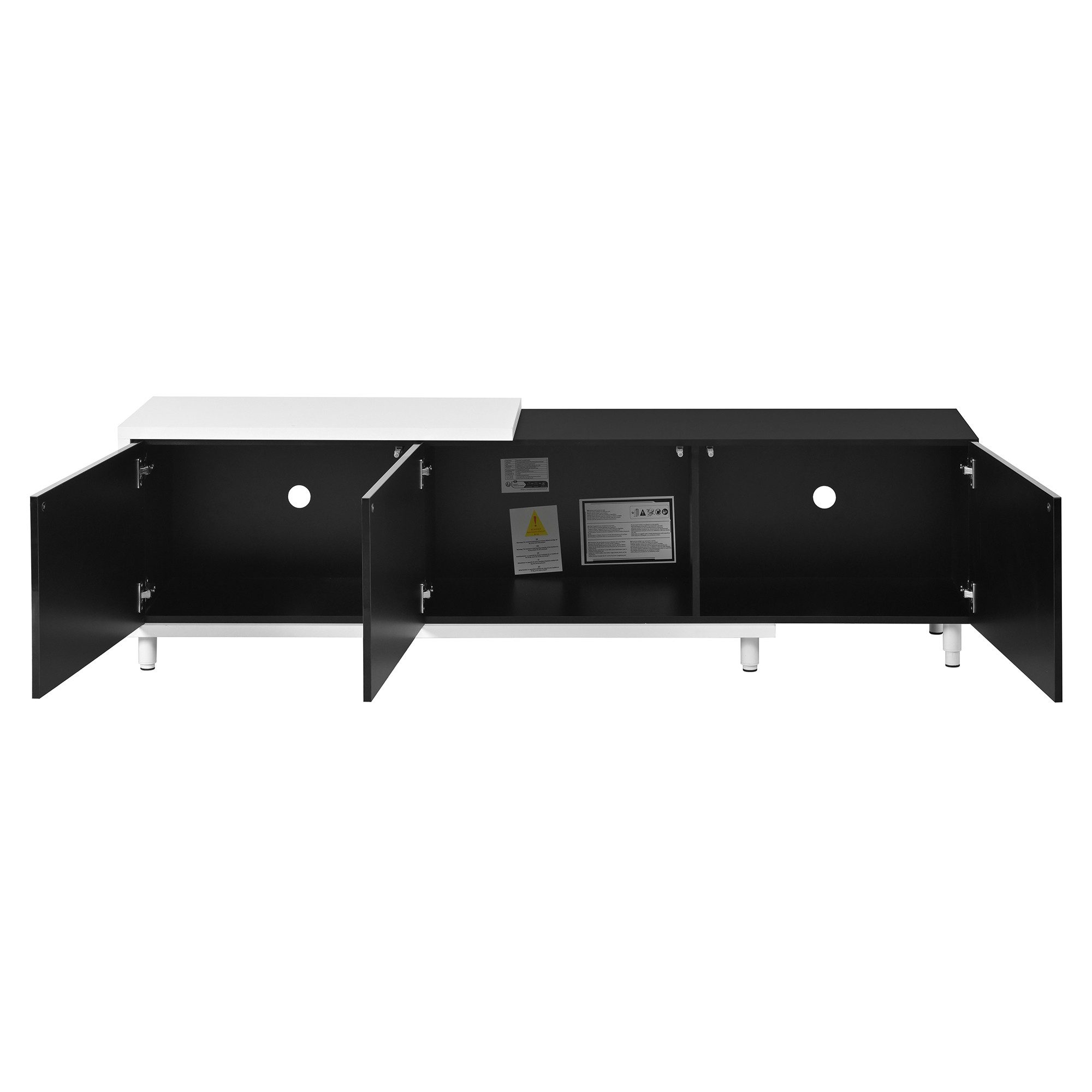 Merax Lowboard ausziehbarer TV-Schrank mit Soft-Close Scharnieren (258 L x 38 B x 48,5H(cm), 1 St), TV Lowboard mit 3 Hochglanz-Türen, Metallfüßen & Stauraum – Bild 5 von 5
