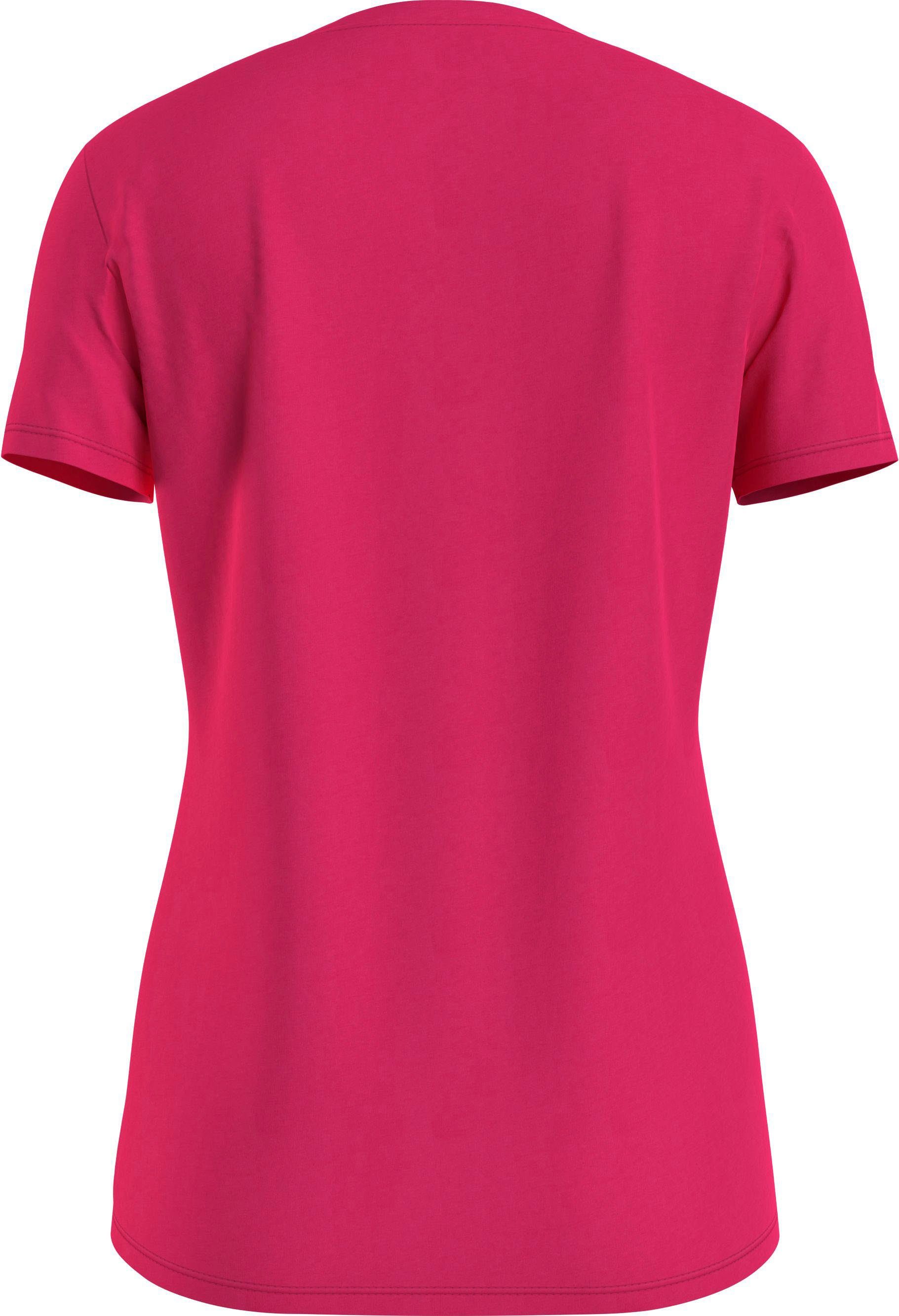Tommy TEE NECK Markenlabel Hilfiger Pink-Splendor T-Shirt NEW mit CREW Tommy Hilfiger
