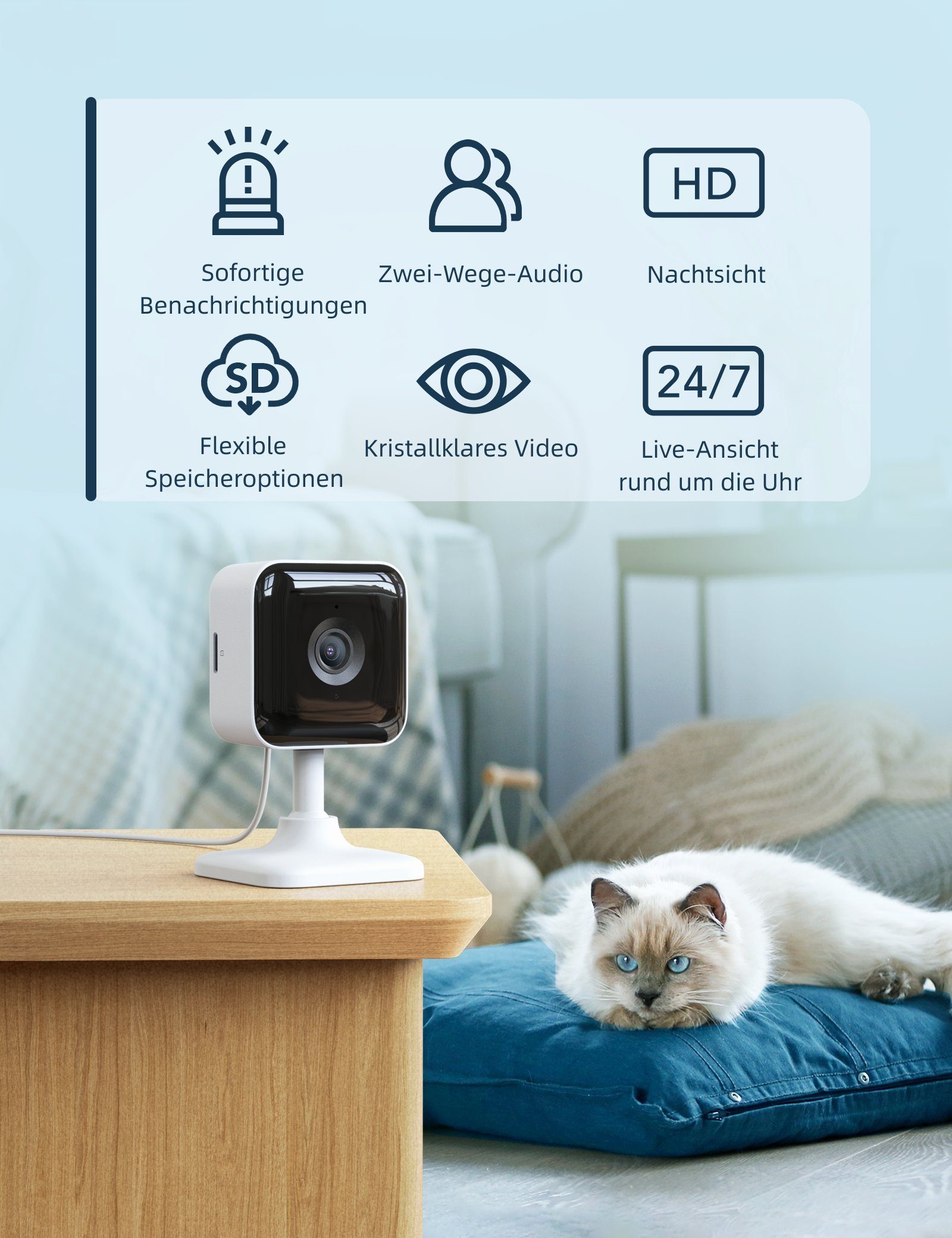 GNCC Babyphone mit Nachtsicht, 2.4G, Überwachungskamera Zwei-Wege-Audio Bewegungserkennung, mit Innen WLAN APP Kamera, 1080P