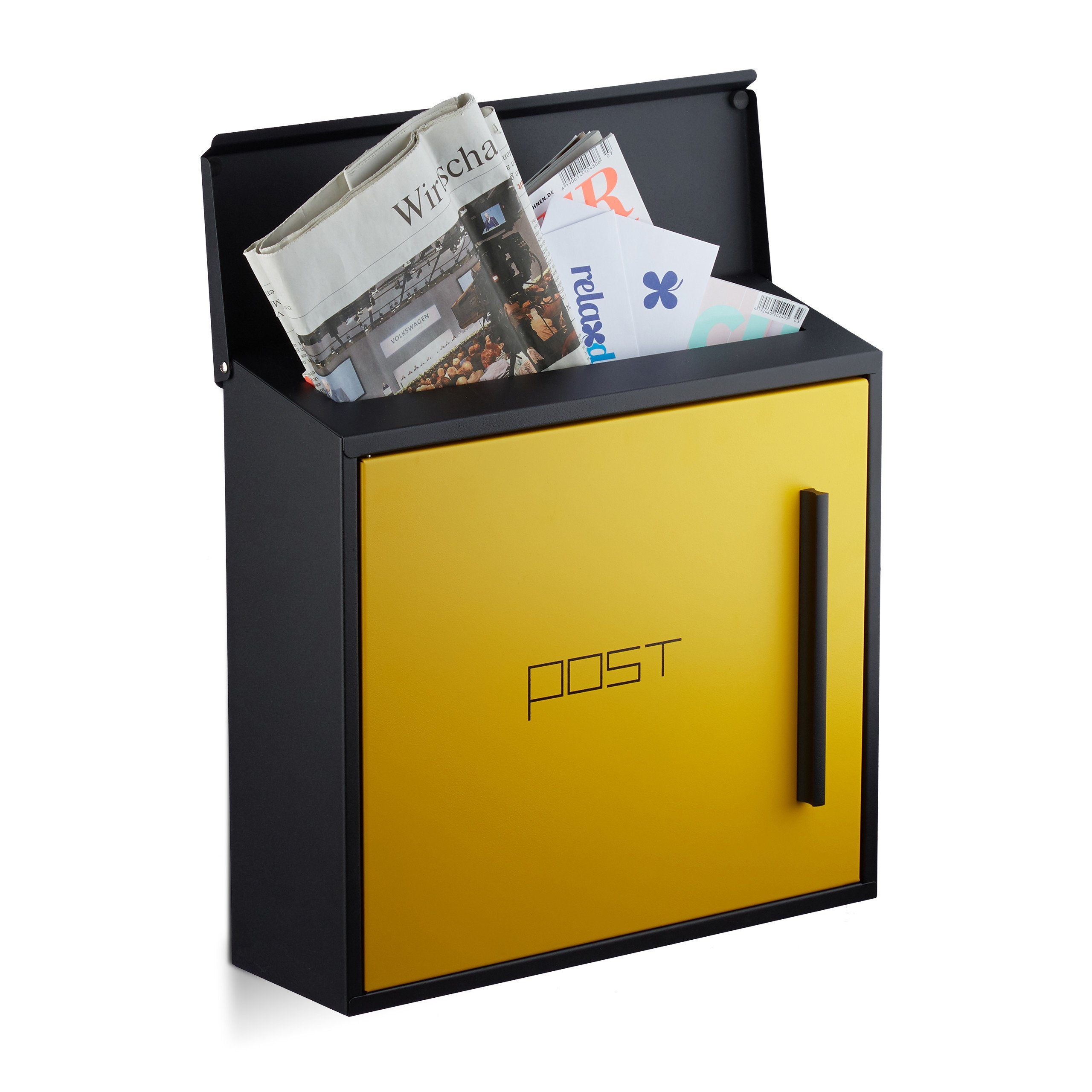 relaxdays Briefkasten Briefkasten modern, Schwarz-Gelb Schwarz Gelb