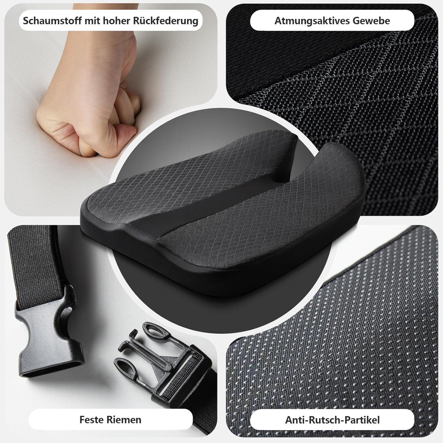 GLIESE Sitzkissen KFZ Seat Cushion Orthopädisch Ischias Entlastung, Ergonomisches Kissen Stuhlkissen für indoor und outdoor, 47x43x5 cm