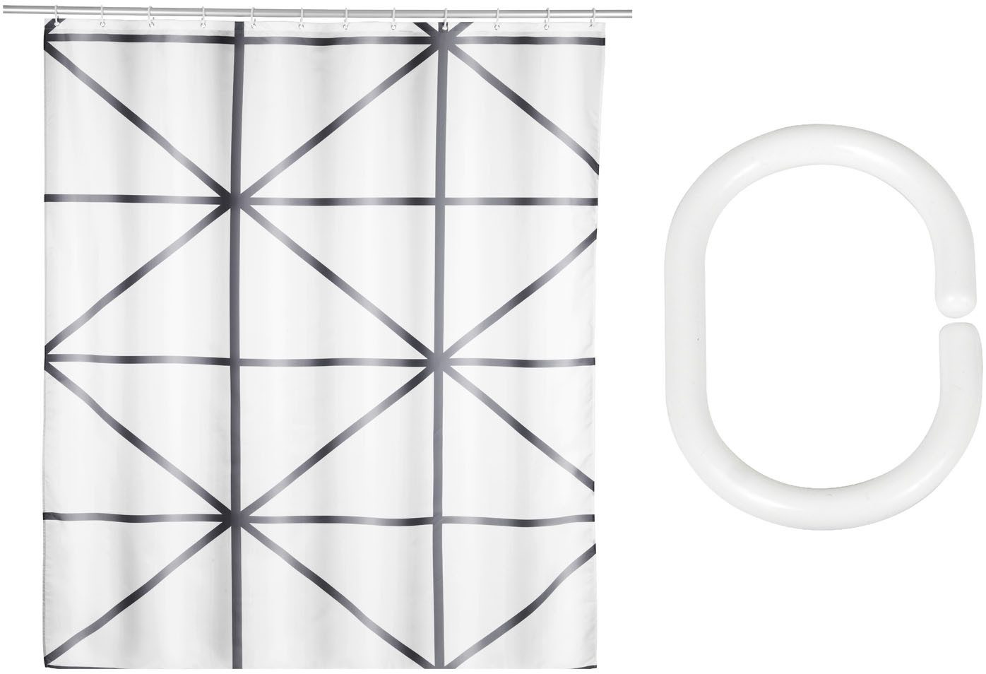 SCHÖNER WOHNEN-Kollektion Duschvorhang »Shege« Breite 180 cm (Set, 17-tlg), aus recyceltem Polyester, geometrisches Motiv, 16 Duschvorhangringe