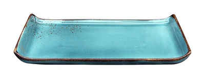 CreaTable Servierplatte NATURE COLLECTION, Blau, mit Reaktivglasur, Steinzeug, (1-tlg), Spülmaschinenfest, Mikrowellengeeignet