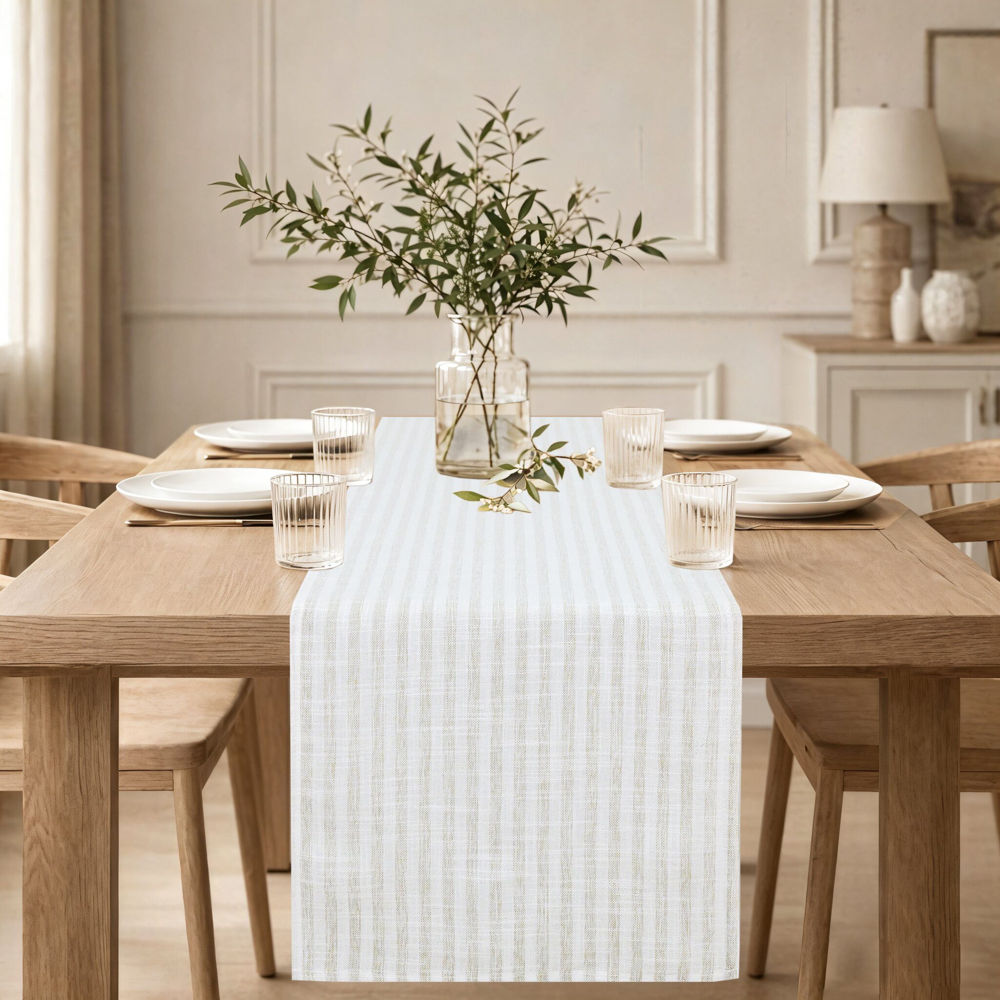 OTTO home Tischläufer Marric (Packung 1-tlg), halbtransparenter Tischläufer, Leinenoptik mit Streifen
