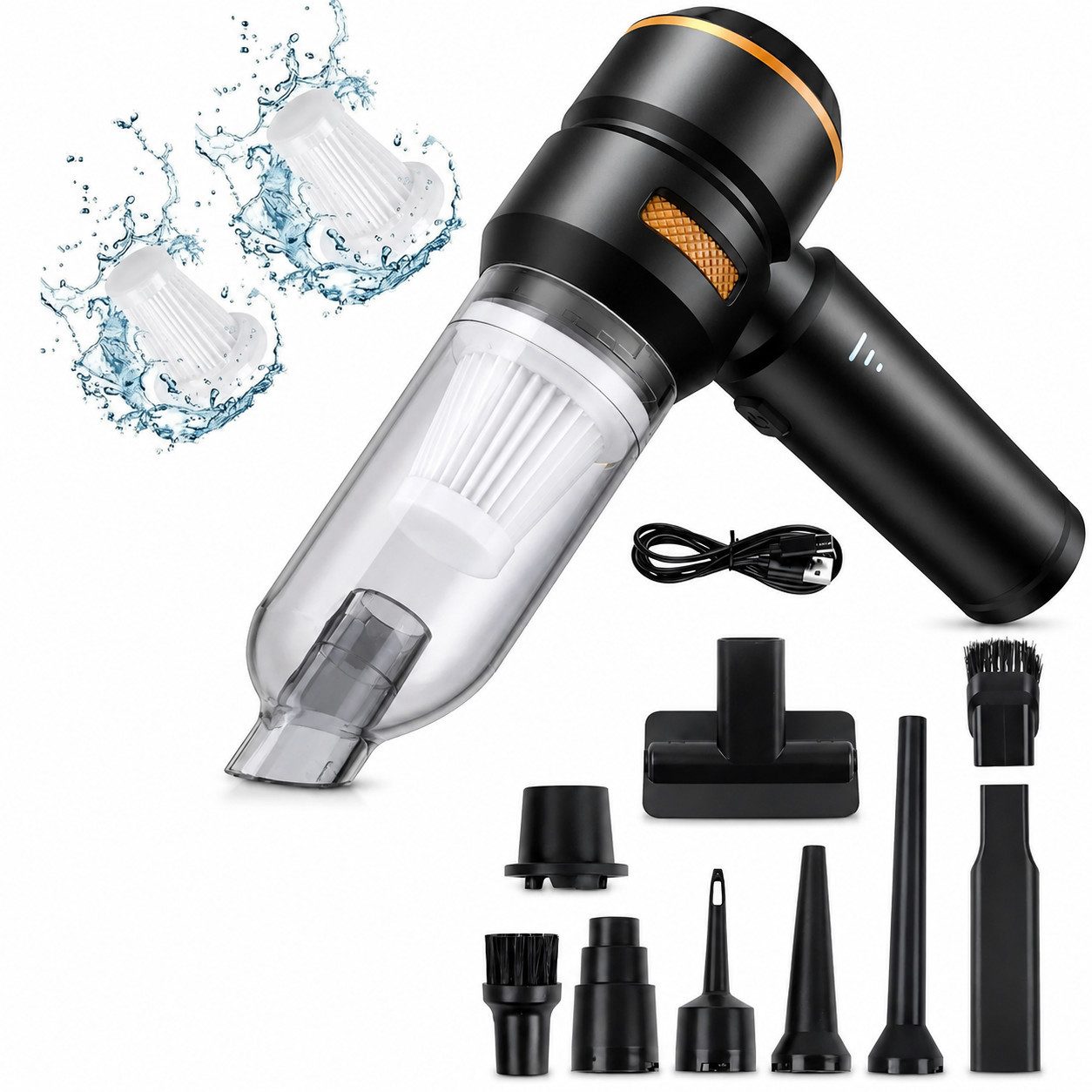 Goldstern-Tech Akku-Handstaubsauger Vortex-180, 100 W, beutellos, 2x HEPA-Filter, 16000 Pa Saugkraft, 6000 mAh, 30 Min Laufzeit, Schnellladung via USB-C