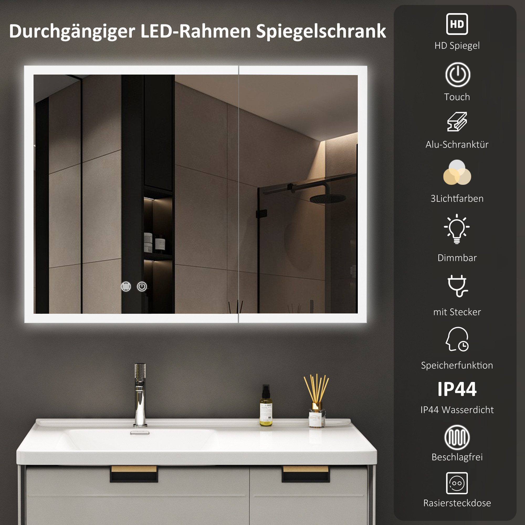 WDWRITTI Spiegelschrank mit beleuchtung 3Lichtmodi Dimmbar günstig online kaufen