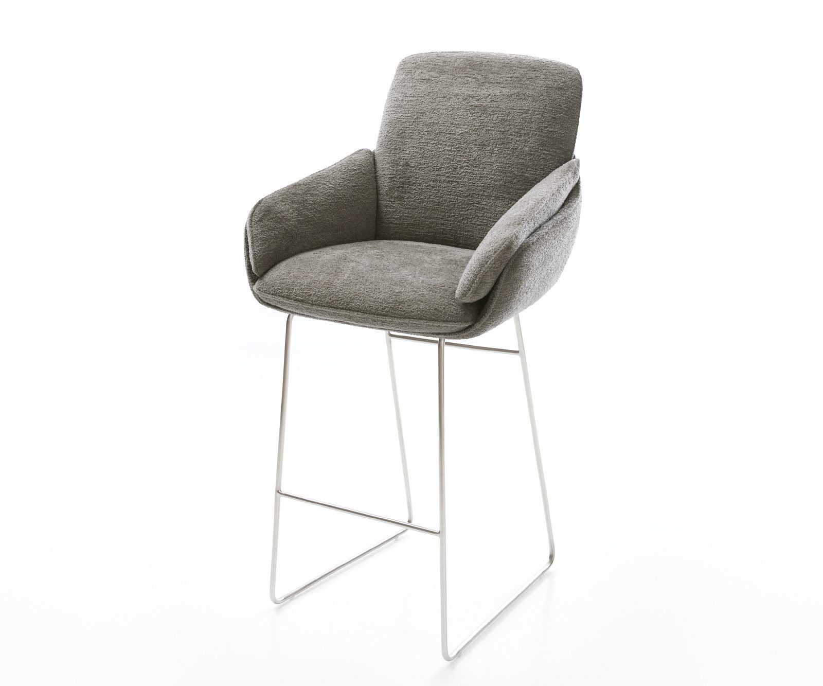 DELIFE Barhocker Luan-Flex, Kufengestell Edelstahl Silberfarben Bouclé Soft Schlamm