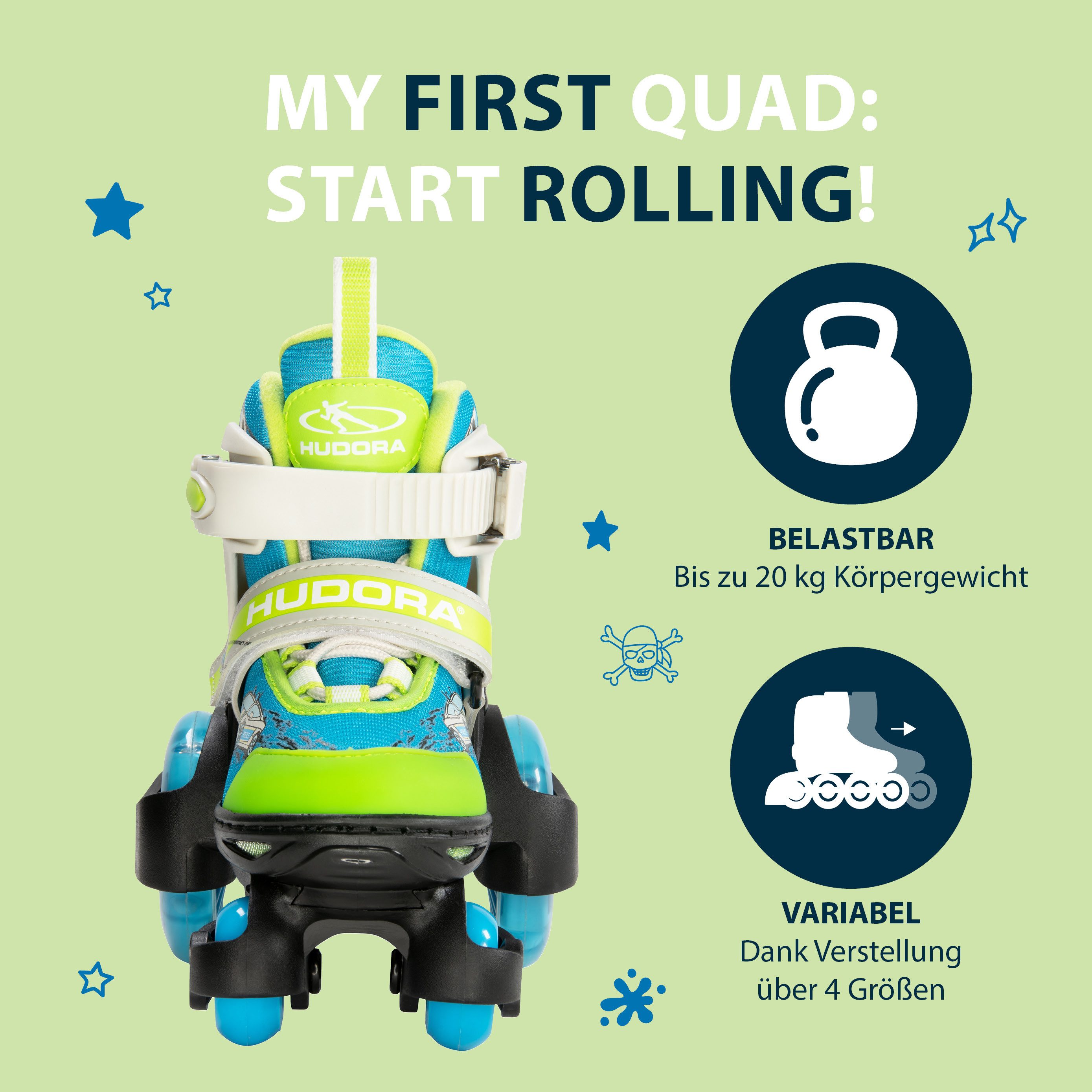 Hudora Rollschuhe My First Quad LED, Kinder-Rollschuhe Gr. 26-29, Skates for Kids