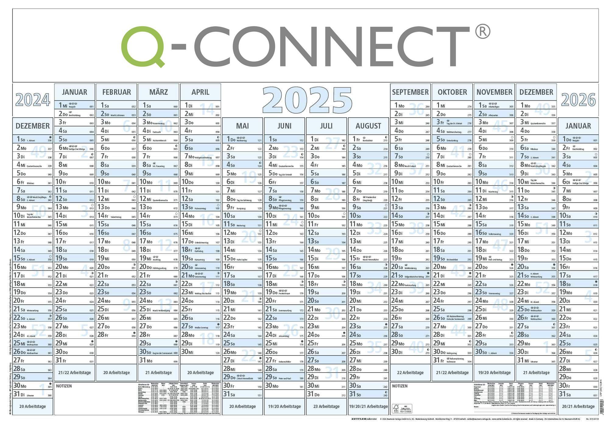 Q-Connect Plakatkalender Q-CONNECT 0 Wandplaner XL - 14 Monate / 1 Seite, 100 x 70 cm