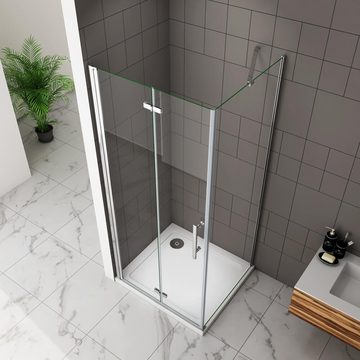 duschspa Eckdusche Nano Glas ESG Falttür mit Seitenwand Duschtür Scharniertür Duschkabine, BxT: 70x90 cm, Einscheibensicherheitsglas, Sicherheitsglas, Set, ebenerdiger Einbau möglich