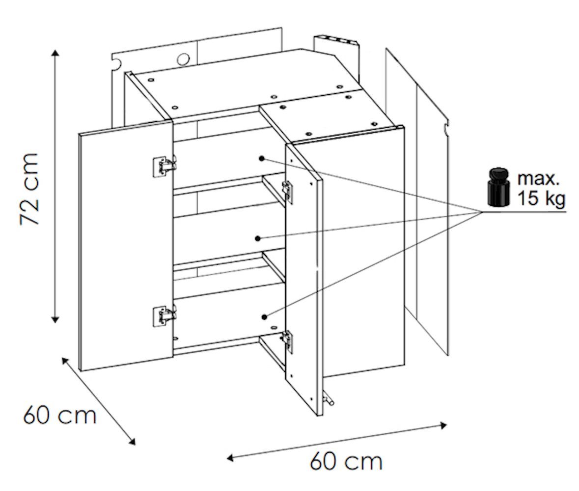 und Front- RAL Eckhängeschrank wählbar grifflos 60cm 2-türig Hochglanz Florence (Florence) 6021 Feldmann-Wohnen Korpusfarbe blassgrün