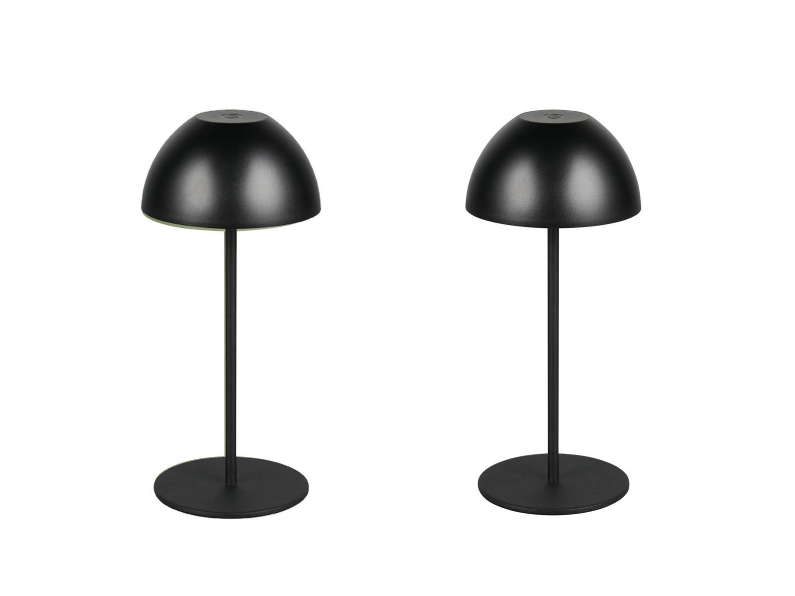 Reality Leuchten LED Außen-Tischleuchte, dimmbar, LED fest integriert, Warmweiß, 2er SET Outdoor USB Pilz-Lampen Schwarz, kabellos mit Akku, 20cm klein