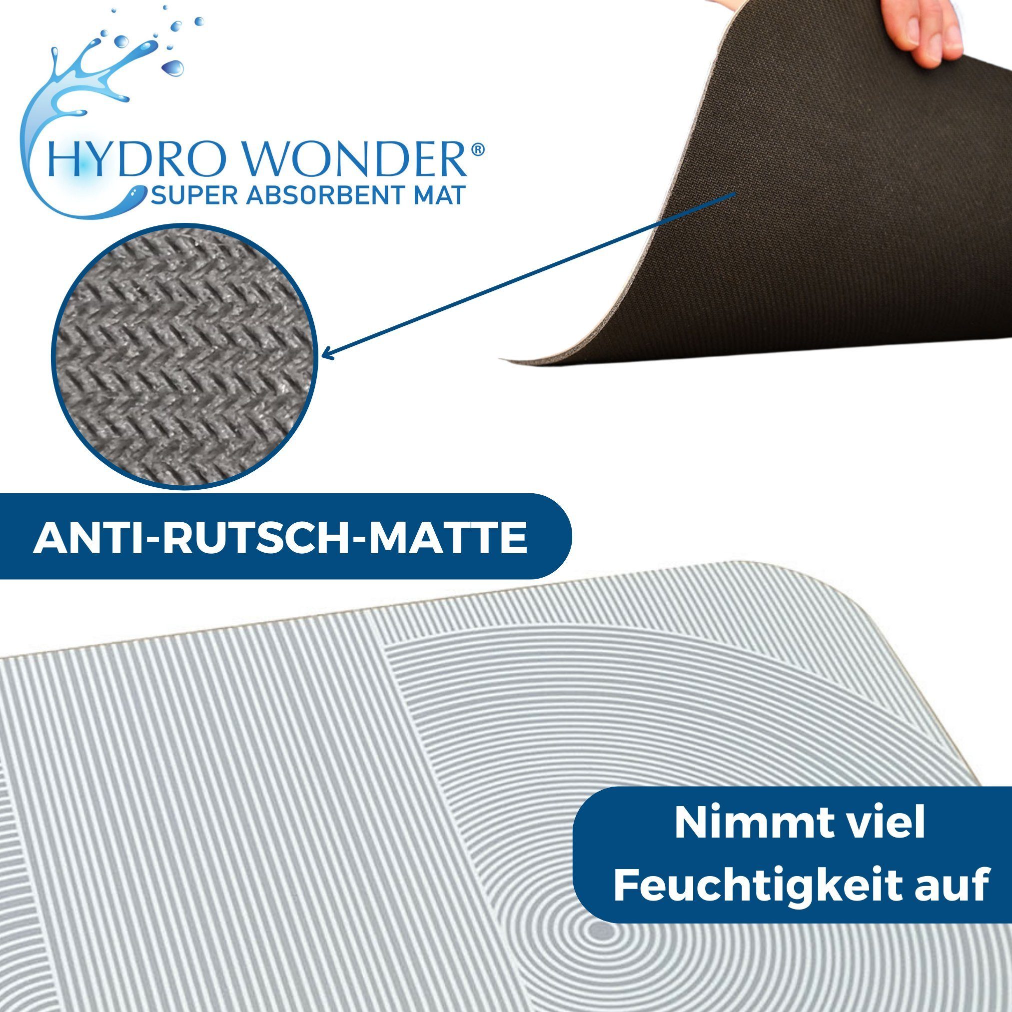 Badematte Hydrowonder Super Absorbent rutschfest, Duschmatte Badematte, waschbar Höhe Rutschfest, Direct®, & super saugfähig, mm, schnell 5 Polyester, Best Mat fußbodenheizungsgeeignet, rutschhemmend, strapazierfähig, saugfähig, rechteckig, Gummi, trocknend