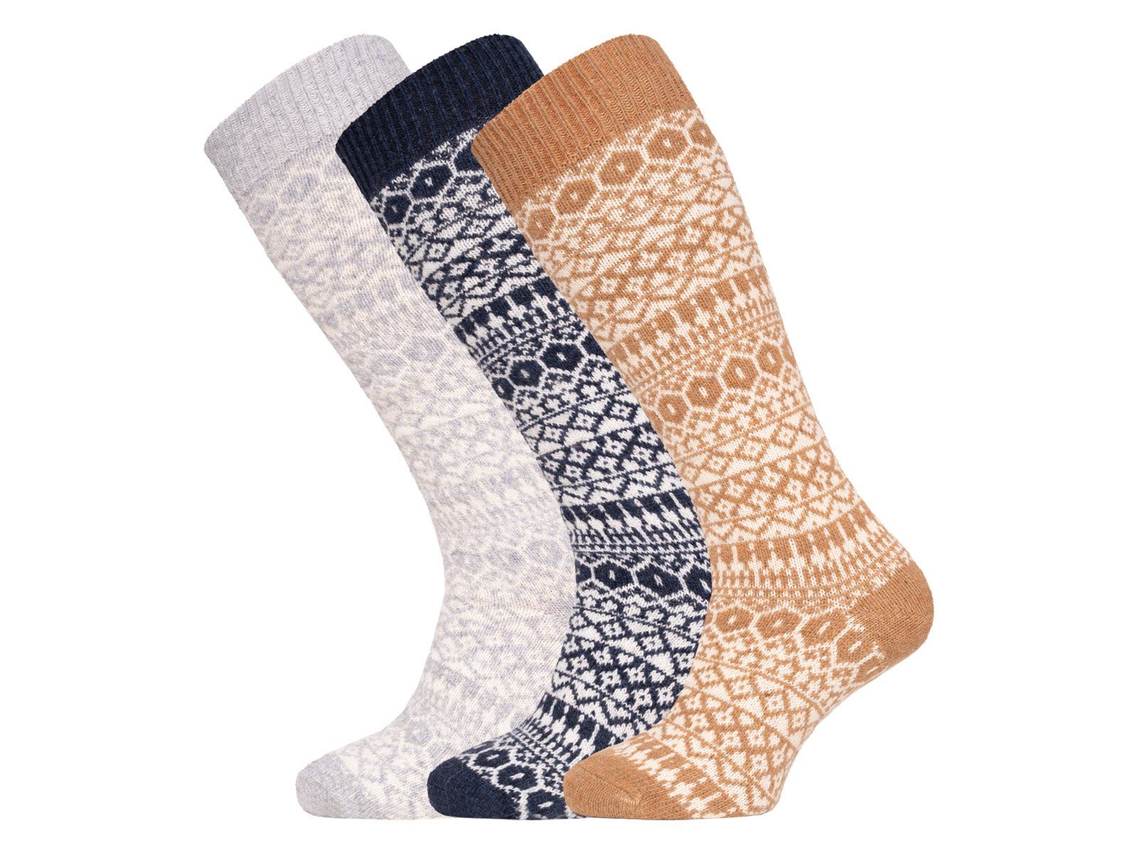 Hygge strapazierfähige Kniestrumpf Jacquard 70% Lambswool Grau Extra und Wollsocken HomeOfSocks Kniestrümpfe Warm Lammwolle Feine Kniestrümpfe