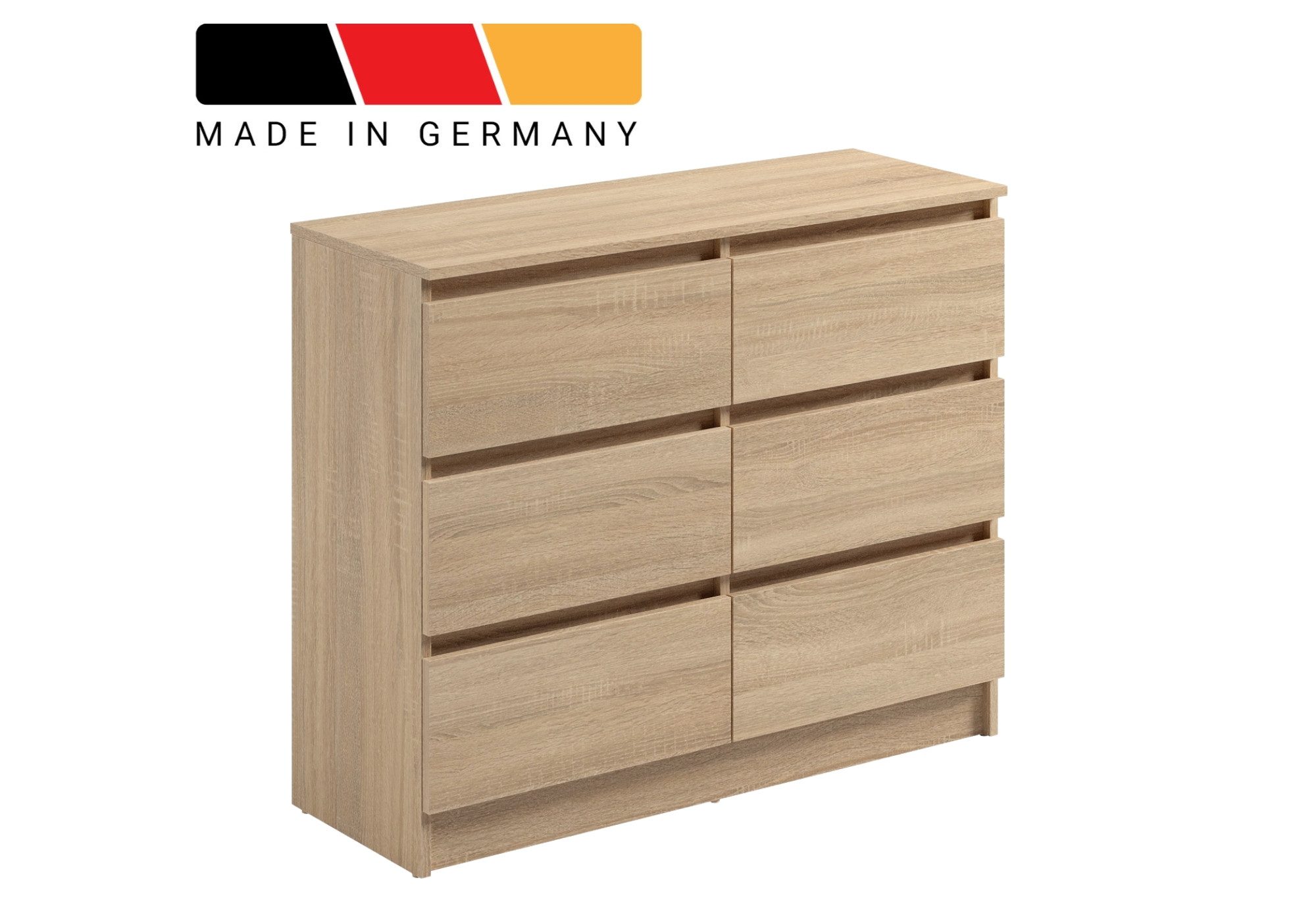 Home Collective Kommode mit 6 Schubladen 95, 120, 140 cm breit Holz Schrank (Highboard Anrichte Schlafzimmer Wohnzimmer Flur Büro Organizer), Kommode 95 cm breit Kommode Sideboard, Sonoma