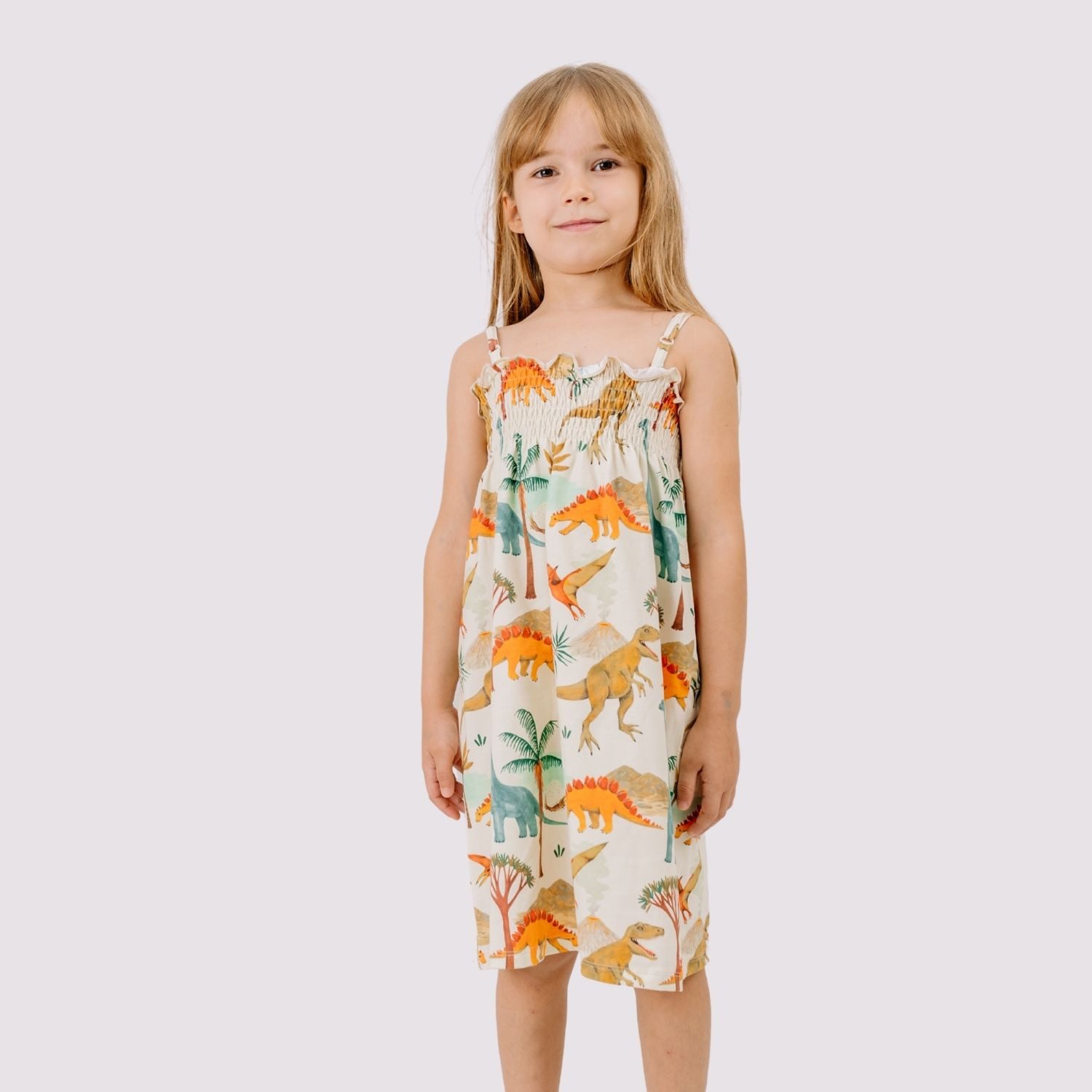 Walkiddy Jerseykleid Walkiddy Dinosaurier Kinder Bio Baumwolle GOTS Creme - Bio Baumwolle,GOTS, Kinderbekleidung,nachhaltige Klamotten,Shorts