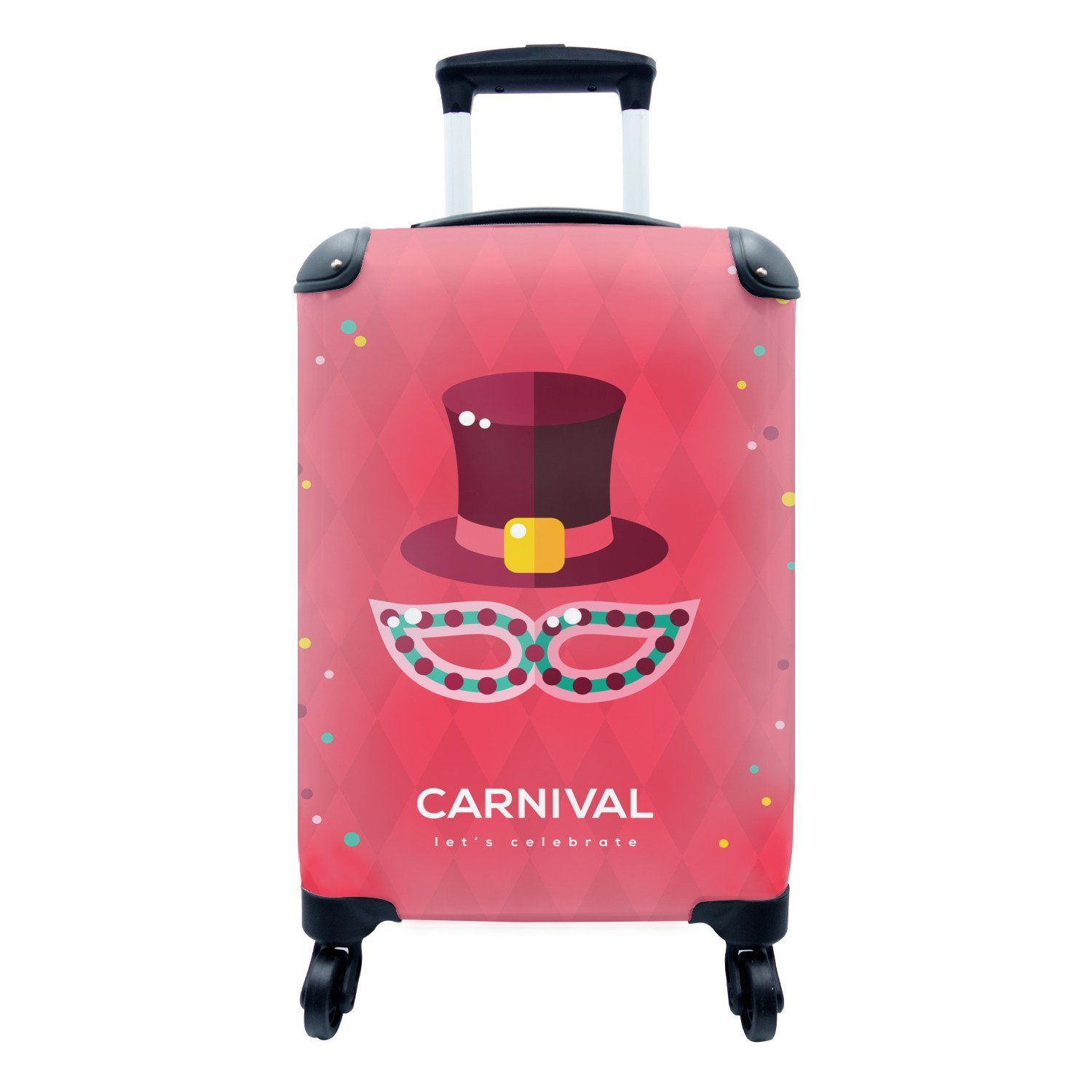 MuchoWow Handgepäckkoffer "Karneval" auf rotem Hintergrund, 4 Rollen, Reisetasche mit rollen, Handgepäck für Ferien, Trolley, Reisekoffer