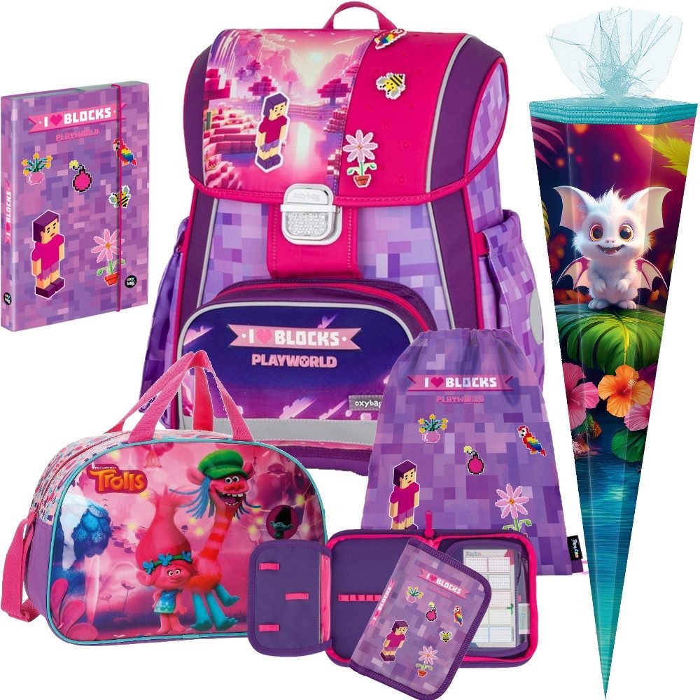 OXYBAG Schulranzen 1.Klasse Mädchen in unterschiedlichen Sets (6-tlg)