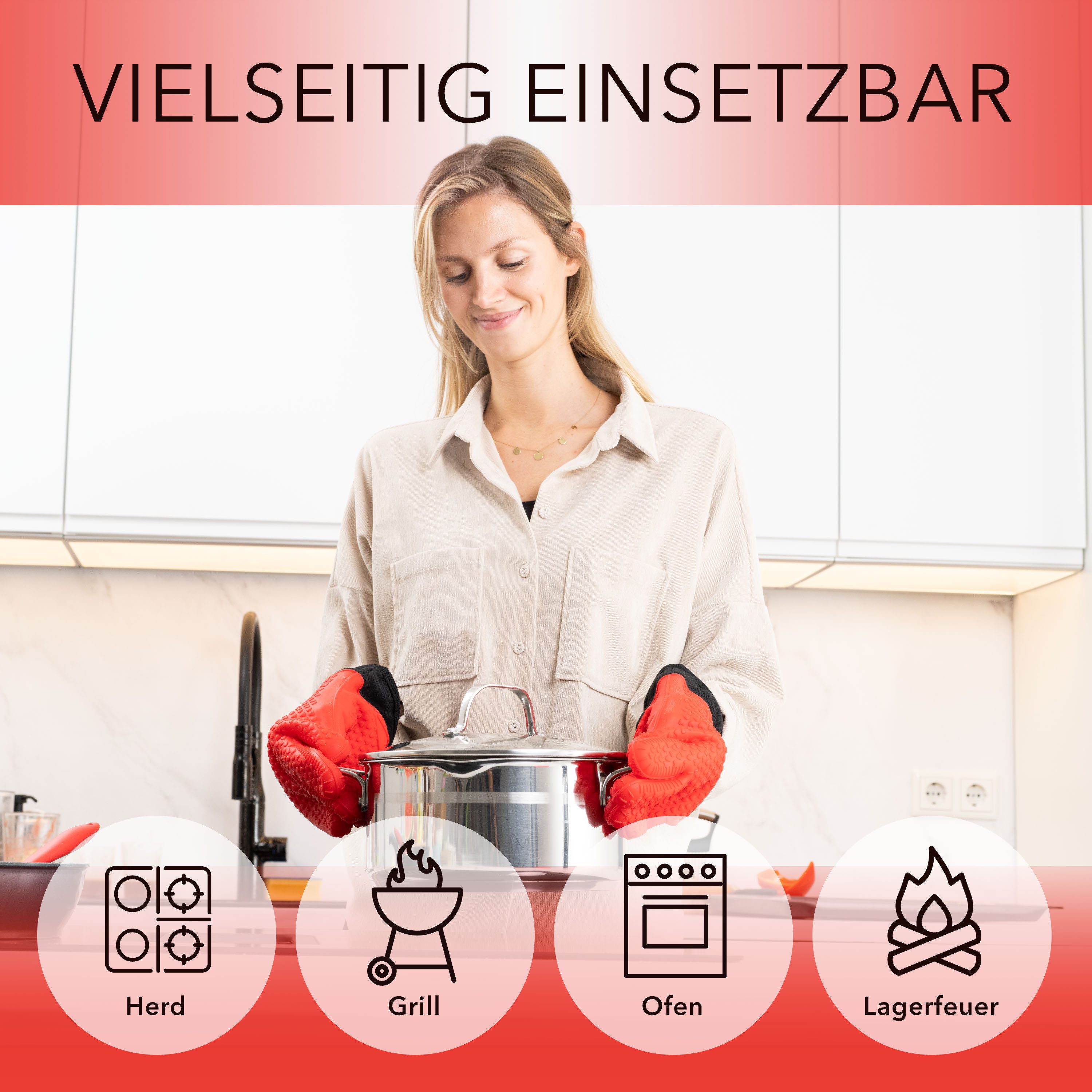AVANA Topfhandschuhe Silikon Ofenhandschuhe Hitzebeständige Kochhandschuhe Handschuhe, Anti-Rutsch, weiches Baumwoll-Innenfutter, bis 250°C – Bild 5 von 5