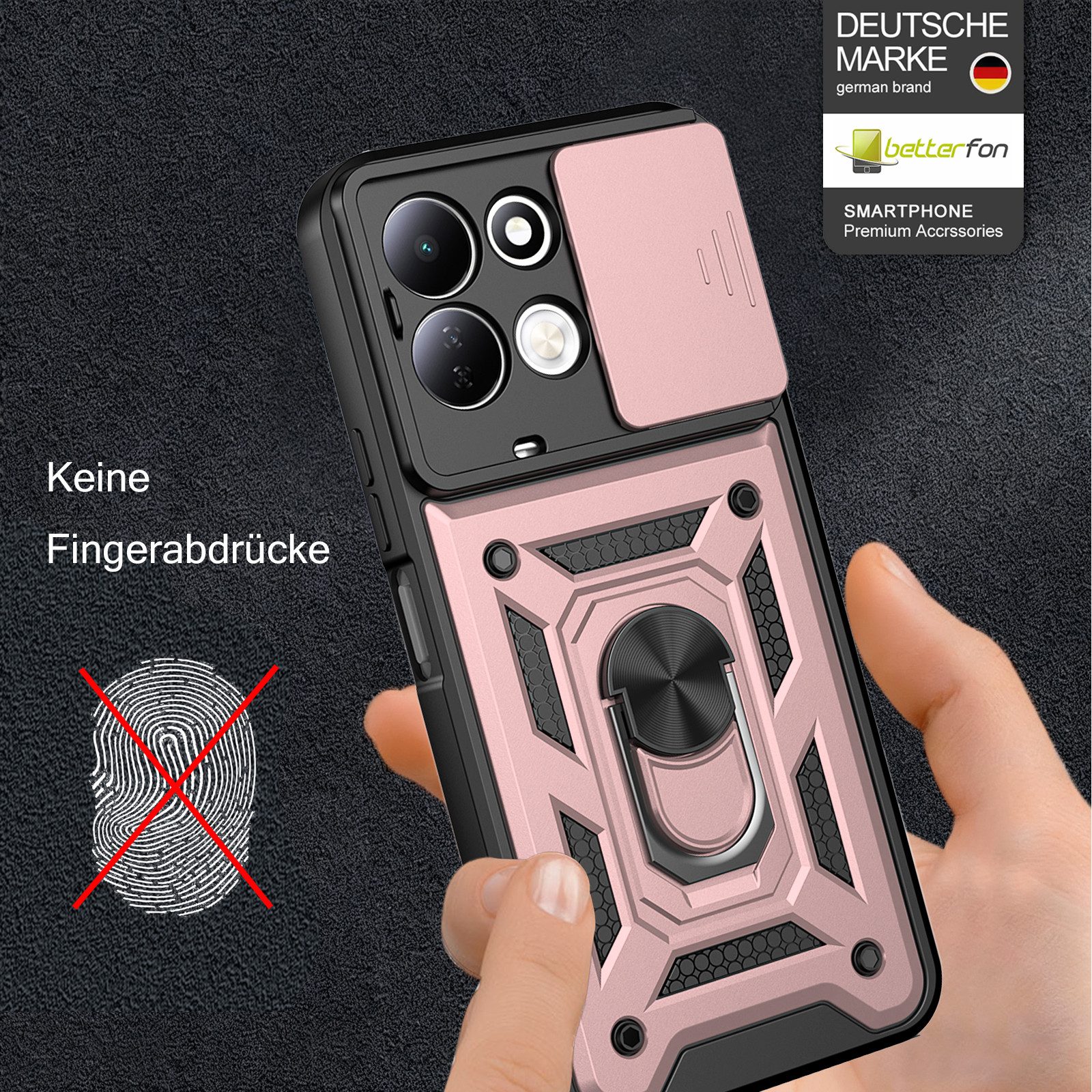 betterfon Handyhülle für Xiaomi Modelle Hülle mit Kameraschutz Ringhalter, Outdoorhülle mit Smartstand Kameraschutz und Silikonkern – Bild 3 von 5