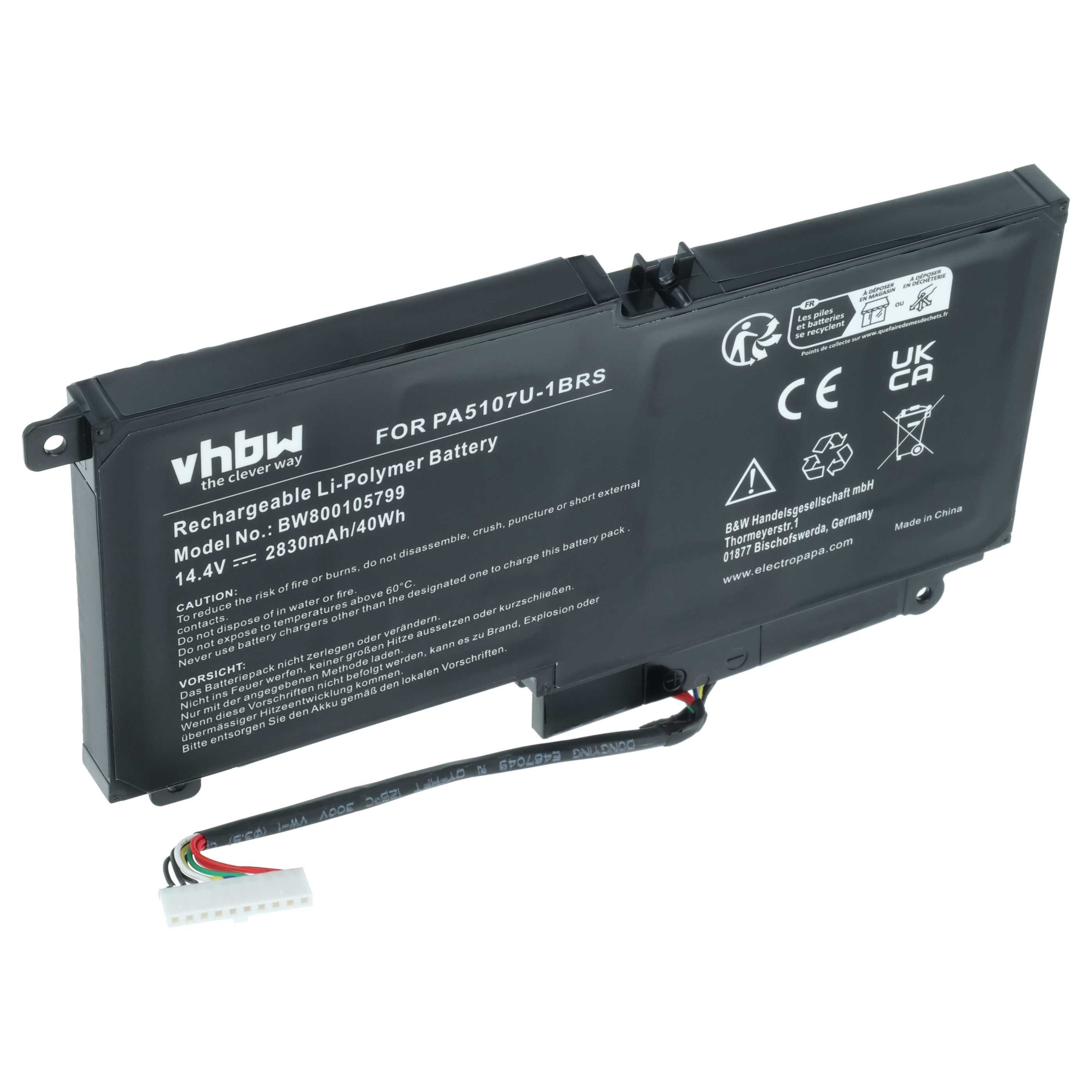vhbw Akku passend für Toshiba Satellite S50-A-00G, S50-A-10H, S50-A-113, Laptop-Akku Akku Li-Ion 2830 mAh (14,4 V, 1 St), Leistungsfähiger Austausch-Akku für Notebook, Wiederaufladbar, Jede