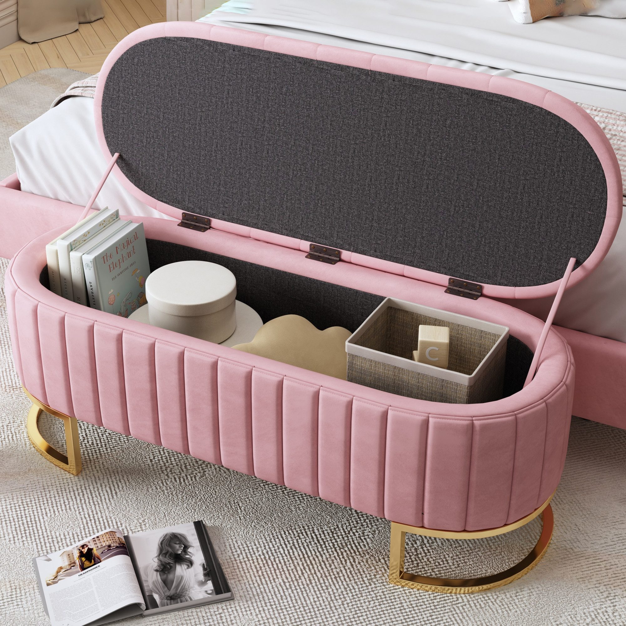 OKWISH Bett Bettbank Sitzbank (Stauraum-Schlafkoffer und Fußbank, gepolsterte Fußbank mit Stauraum, Sofabank Bank,120 x 40 cm)