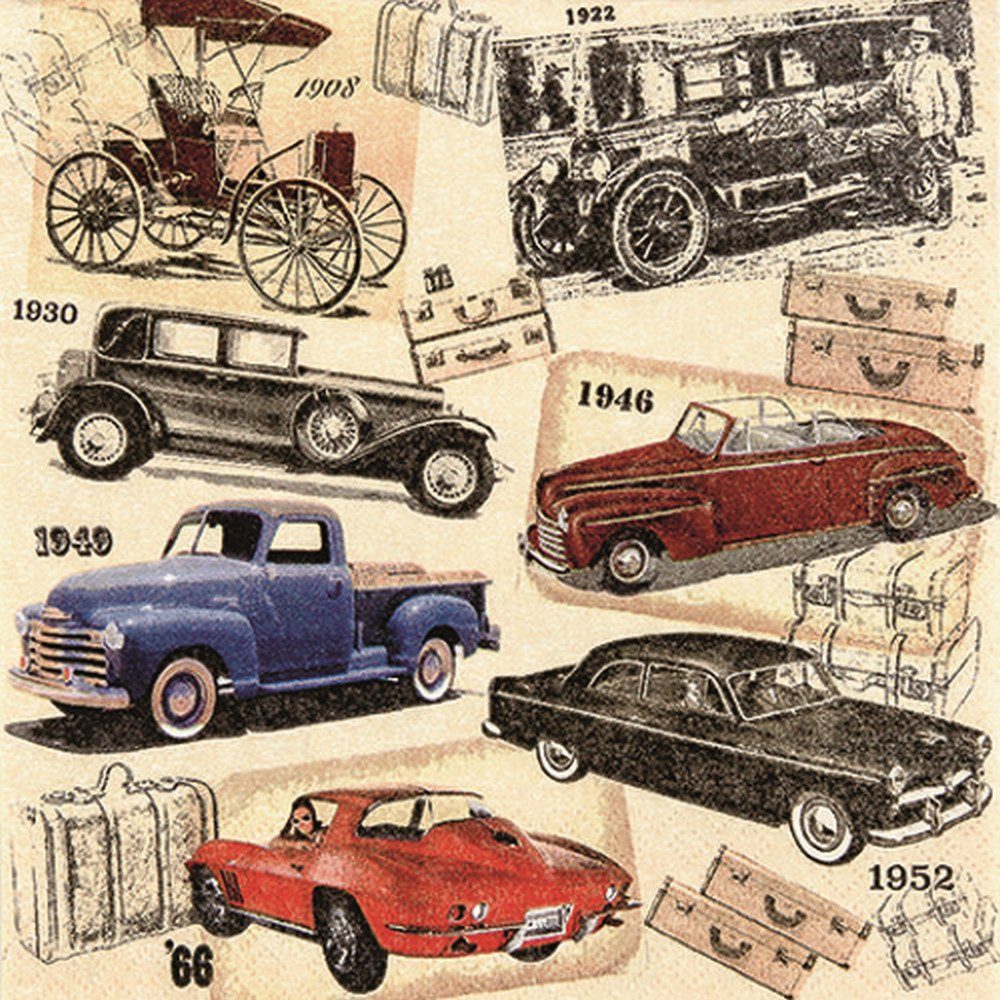 HOME FASHION Papierserviette 20 Servietten Classic Cars - Oldtimer 33x33cm, (20 St)