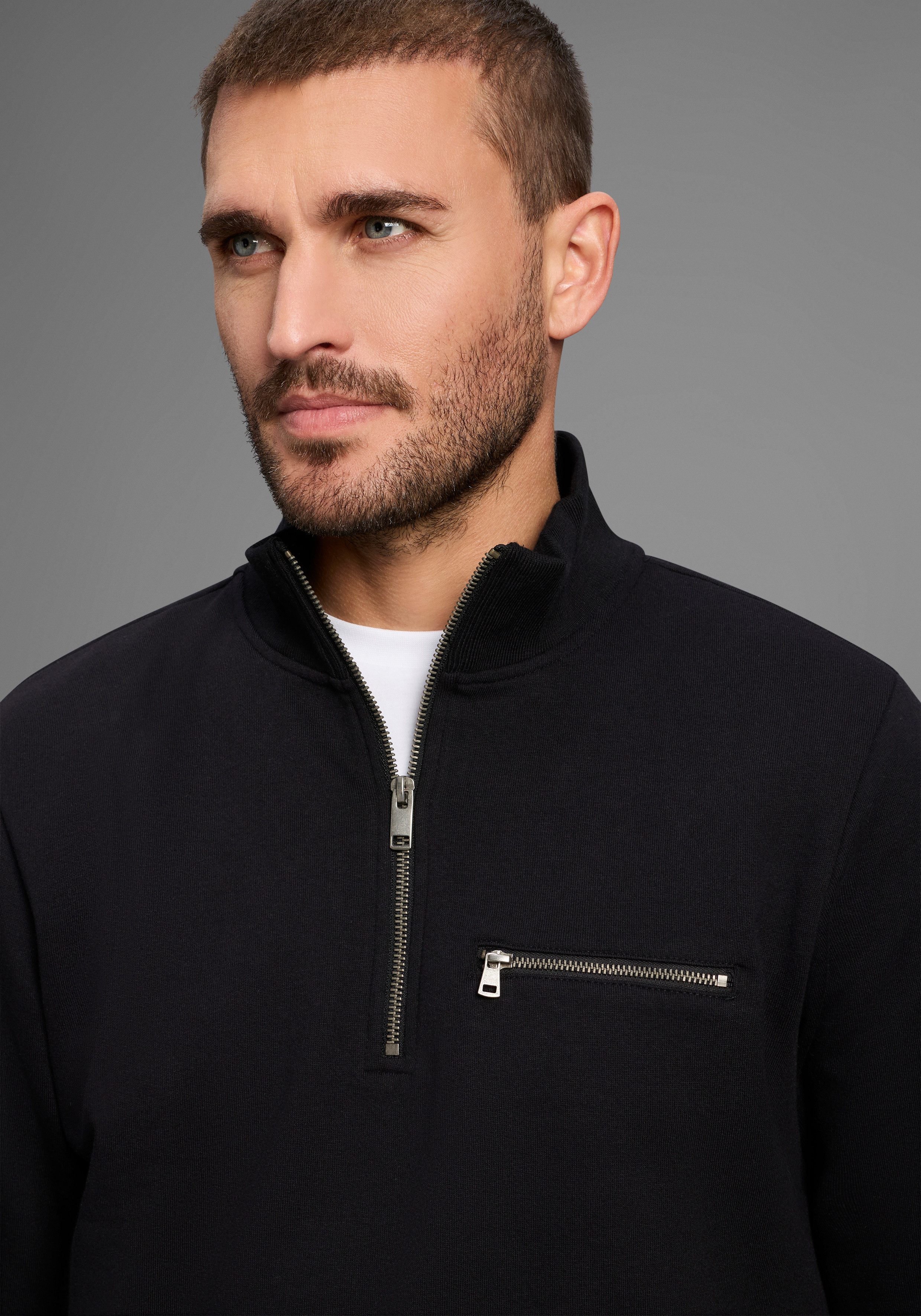Bruno Banani Sweatshirt mit Troyer Kragen