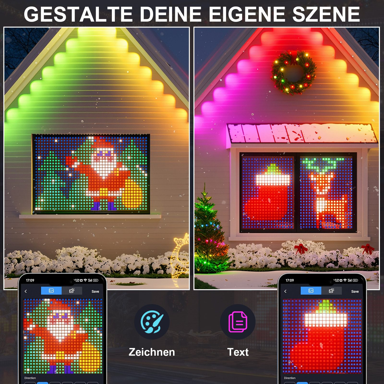 XERSEK LED-Hängeleuchte LED-Weihnachtslichterkette LED String Lichtervorhang Beleuchtung, 400 LEDs, mit Fernbedienung & APP-Steuerung, Timer, Verstellbare Helli – Bild 3 von 5