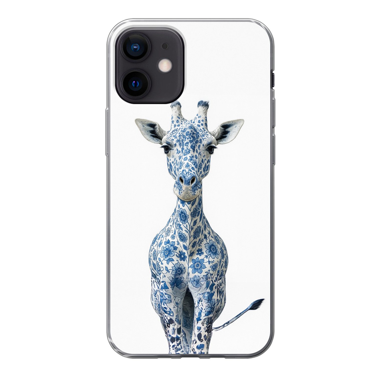 MuchoWow Handyhülle für Apple iPhone 12 Giraffe - Delfter Blau - Tiere - Minimalistisch, Smartphone-Bumper, Print, Handy Schutzhülle Dünn