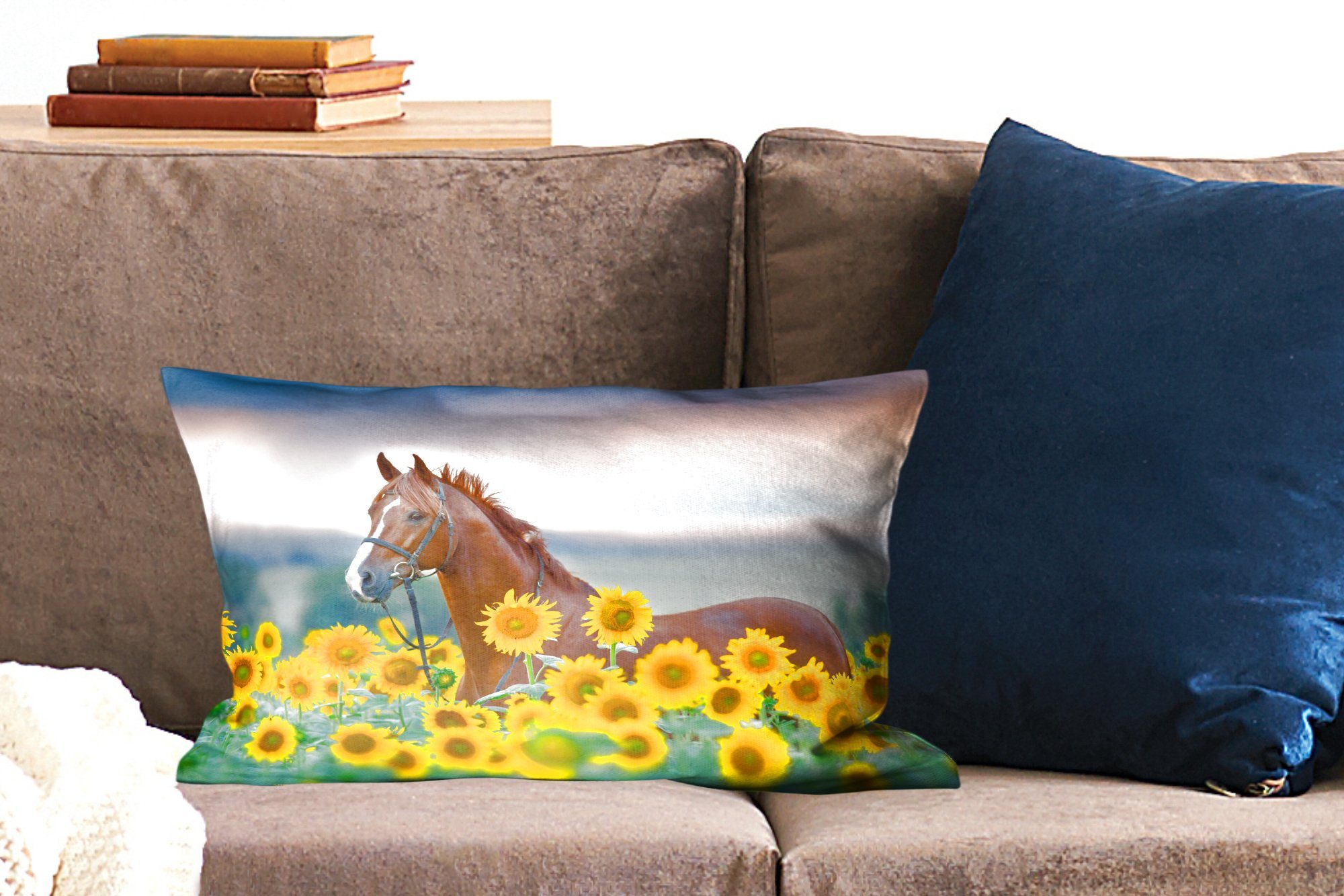 Dekoration, Zierkissen, Pferd - Schlafzimmer Pastell, - - Dekokissen Sonnenblume mit Himmel Dekokissen MuchoWow Füllung, Wohzimmer