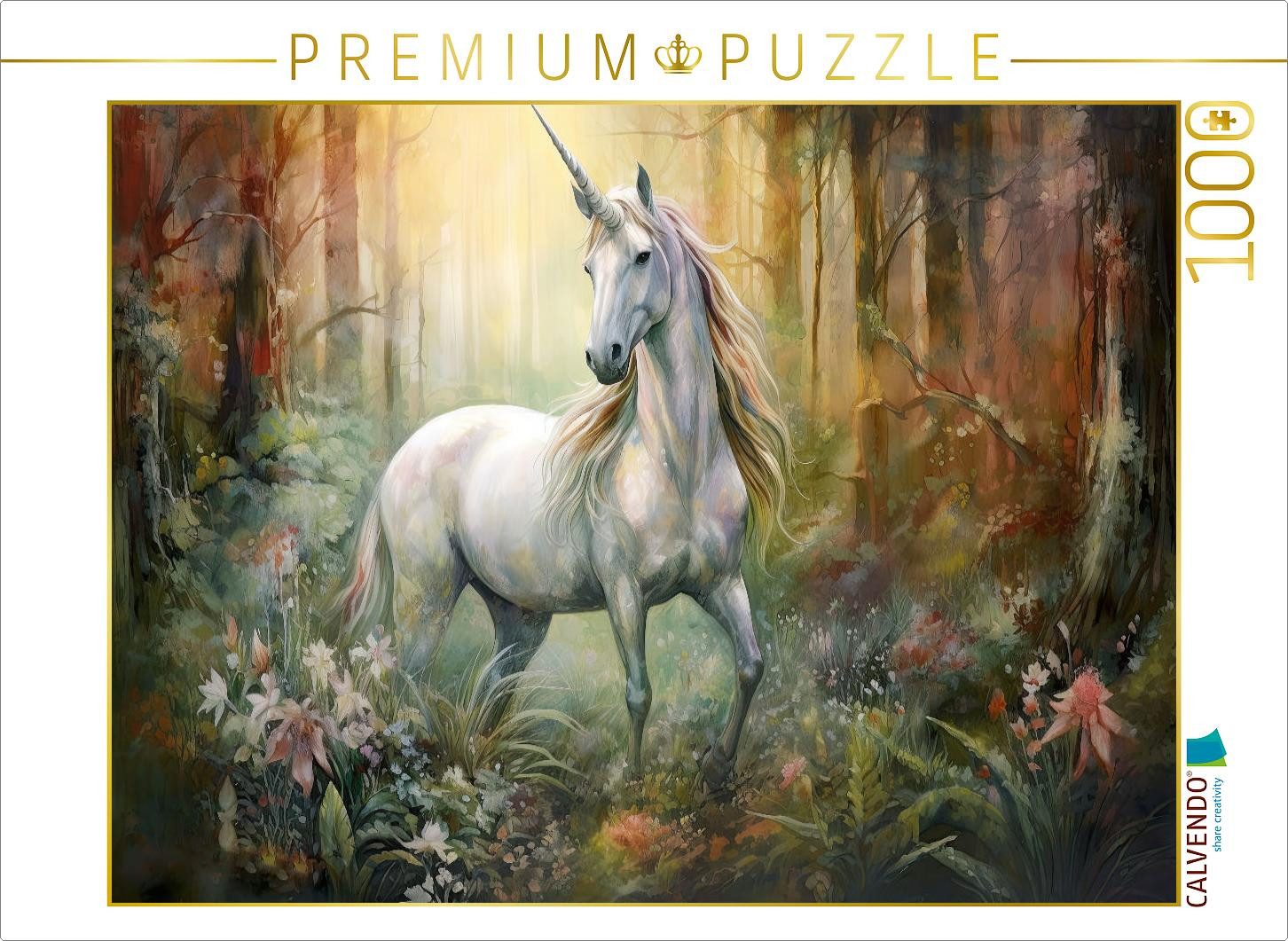 CALVENDO Puzzle CALVENDO Puzzle Einhorn im herbstlichen Wald, 1000 Teile Lege-Größe 6, 1000 Puzzleteile