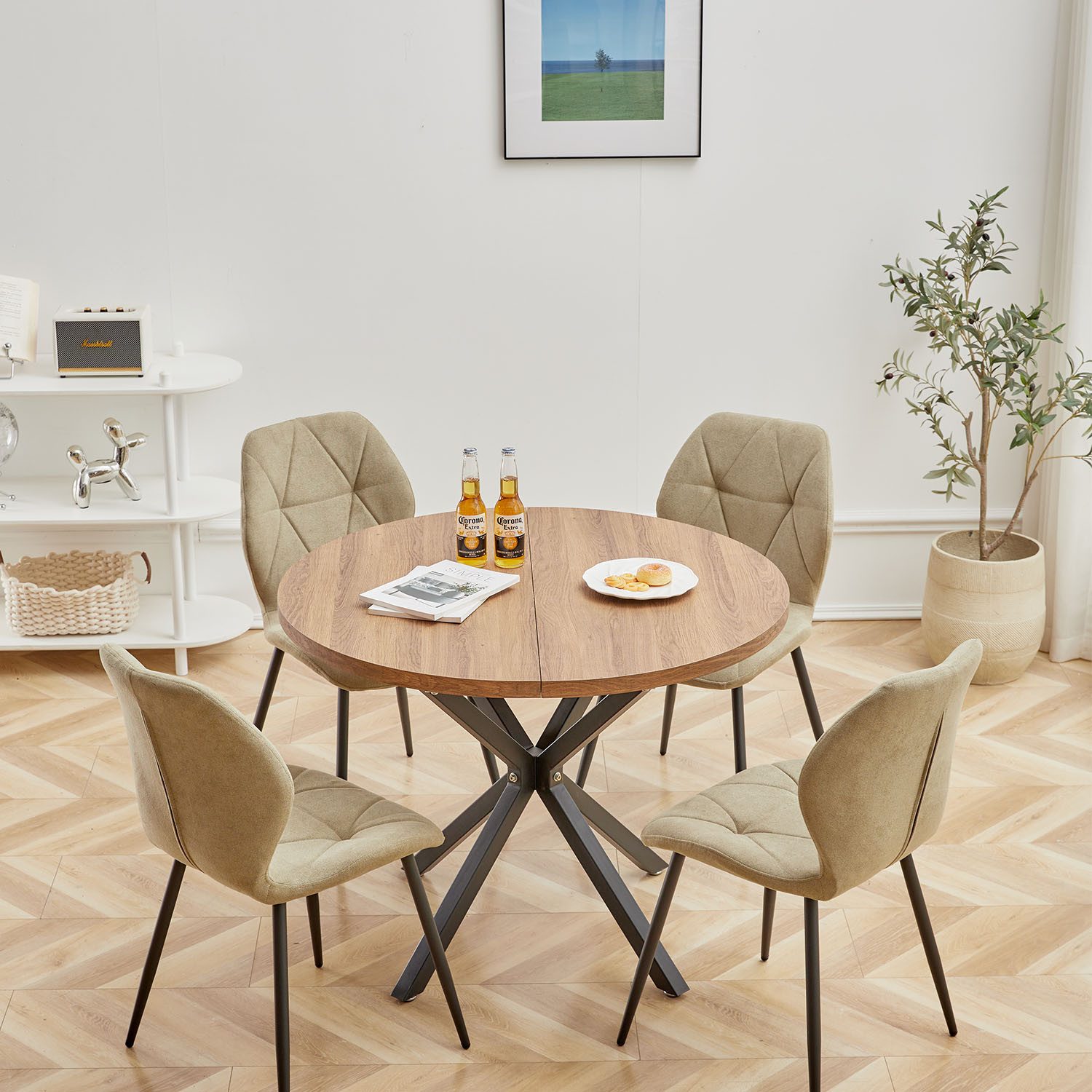 GrandCA HOME Essgruppe Modernes Tisch- und Stuhlset, Sitzgruppe Essgruppe 4+1, (Set, 5-tlg), mit Leinengepolstertes Kissen