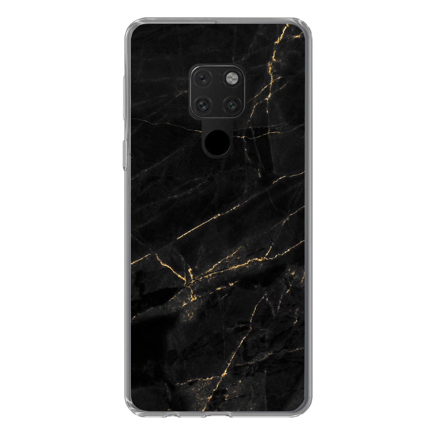 MuchoWow Handyhülle für Huawei P40 Lite Marmoroptik - Luxus - Schwarz - Gold, Handy Case, Silikon, Bumper Case Dünn