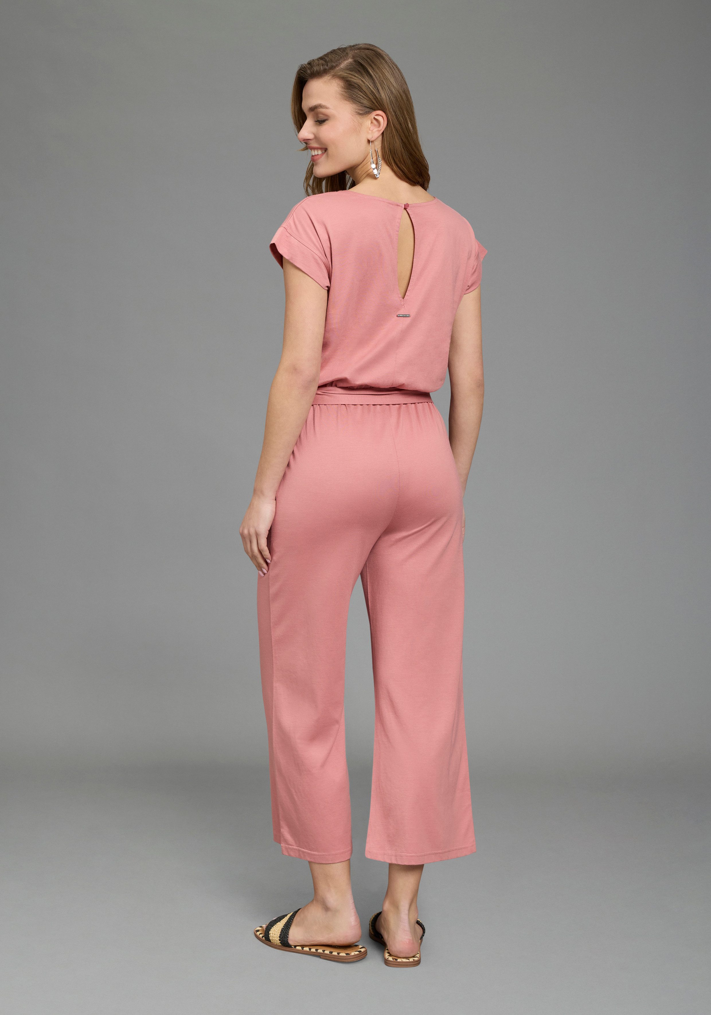 Laura Scott Jumpsuit im Basic-Stil, mit Bindegürtel, Halbarm-Design