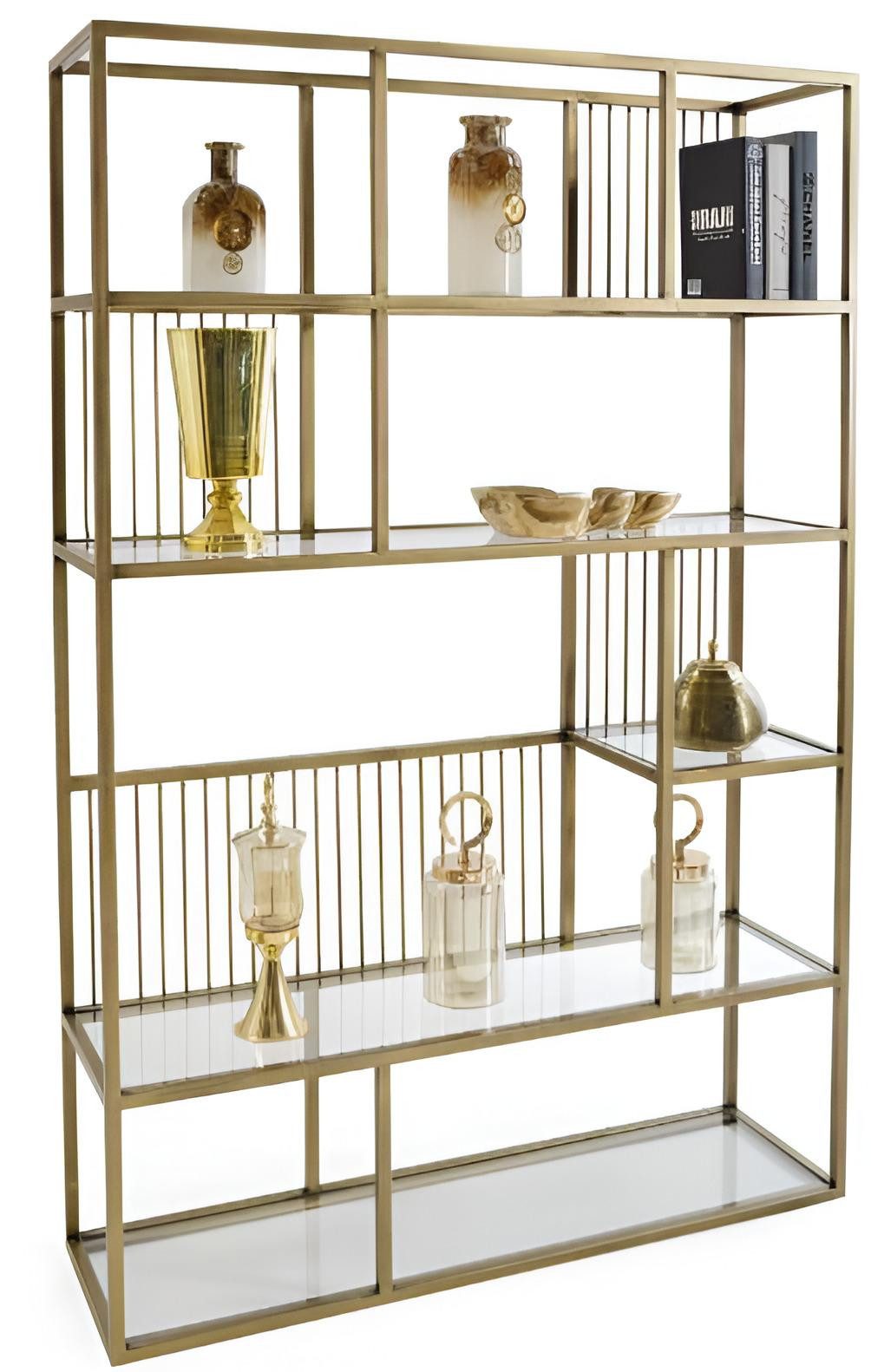 JVmoebel Bücherregal JVMoebel Bücherregal mit goldfarbenem Metallrahmen und Glasböden, 1-tlg., Made in Europa