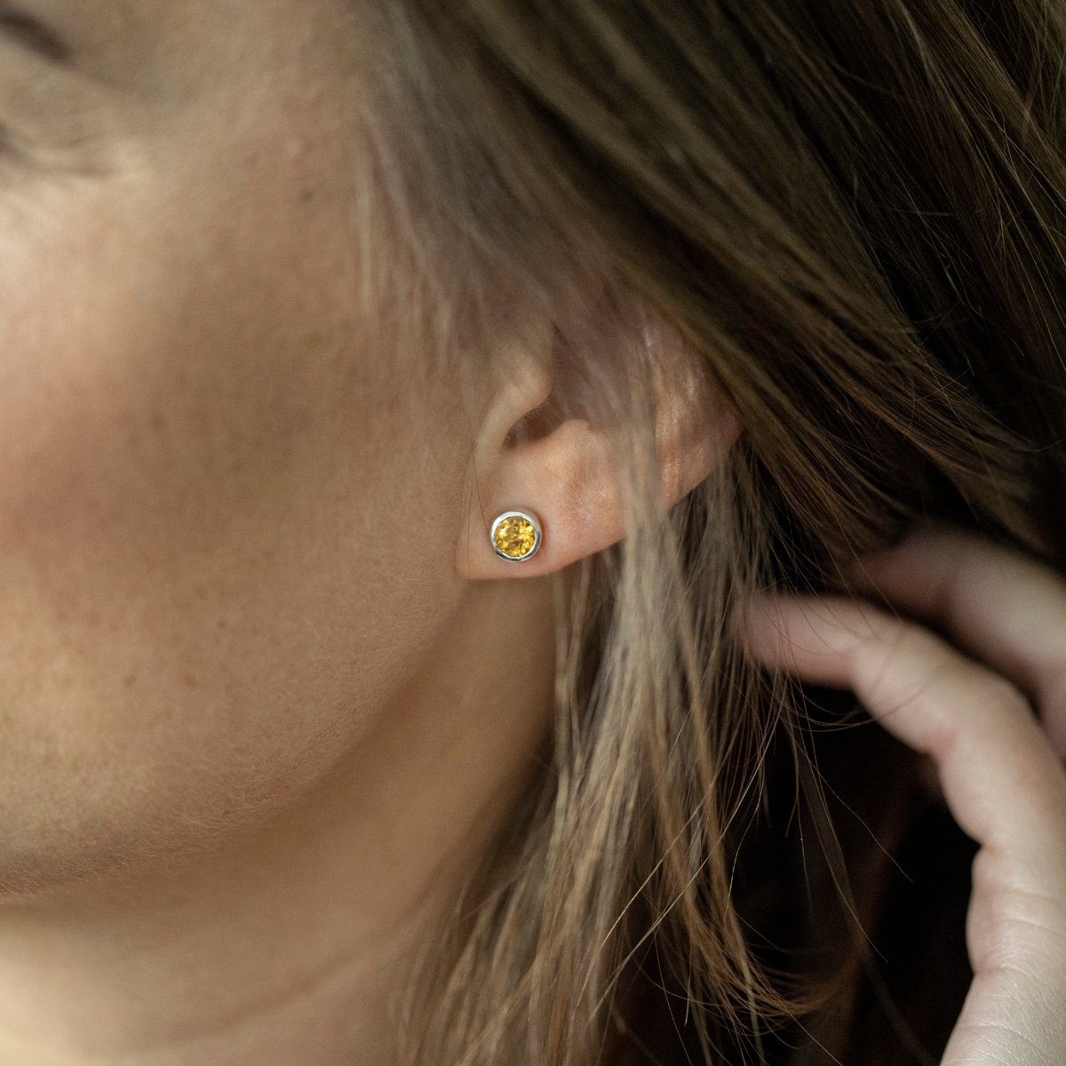 Materia Paar Ohrstecker Edelstein Citrin Orange klein Silber Ø7mm SO-492, 925 Sterling Silber, rhodiniert