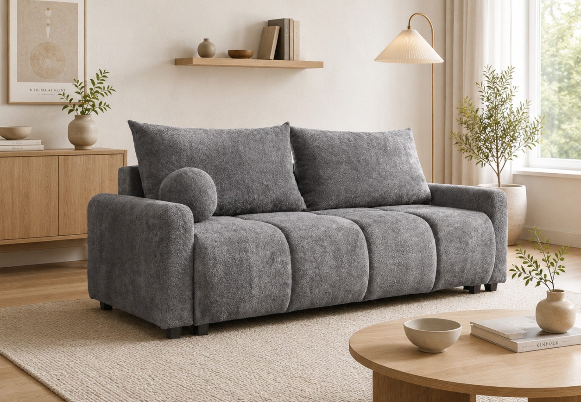 Home Collective Sofa Couch mit Schlaffunktion & Bettkasten Schlafsofa, 230 cm, weicher Stoff, modernes Design, inklusive Kissen Braun