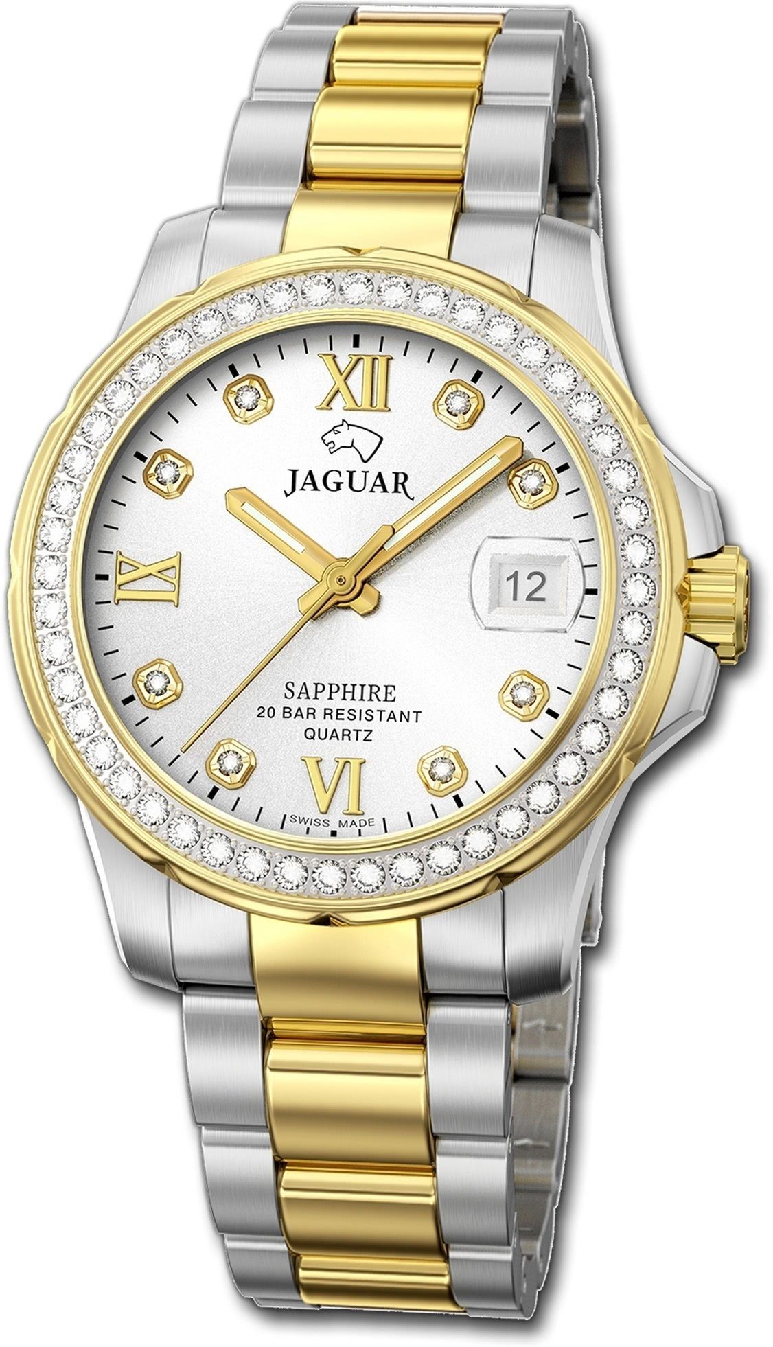 JAGUAR Quarzuhr Jaguar Edelstahl Damen Uhr J893/1 Analog, Damenuhr mit Edelstahlarmband, rundes Gehäuse, mittel (ca. 34mm), Fash