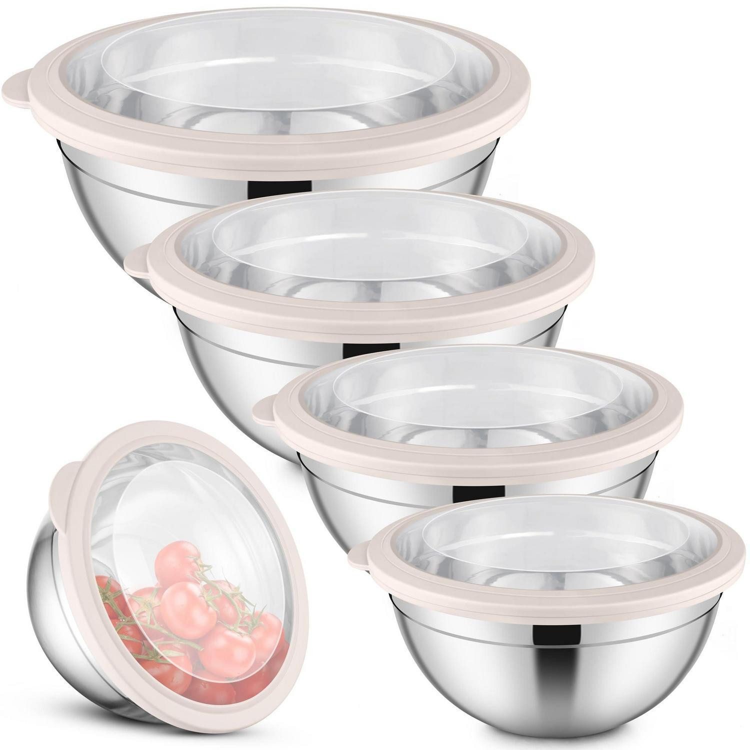 LuxusKollektion Salatschüssel Schüssel Set Edelstahl Khaki 5er mit Deckel, (5-tlg)