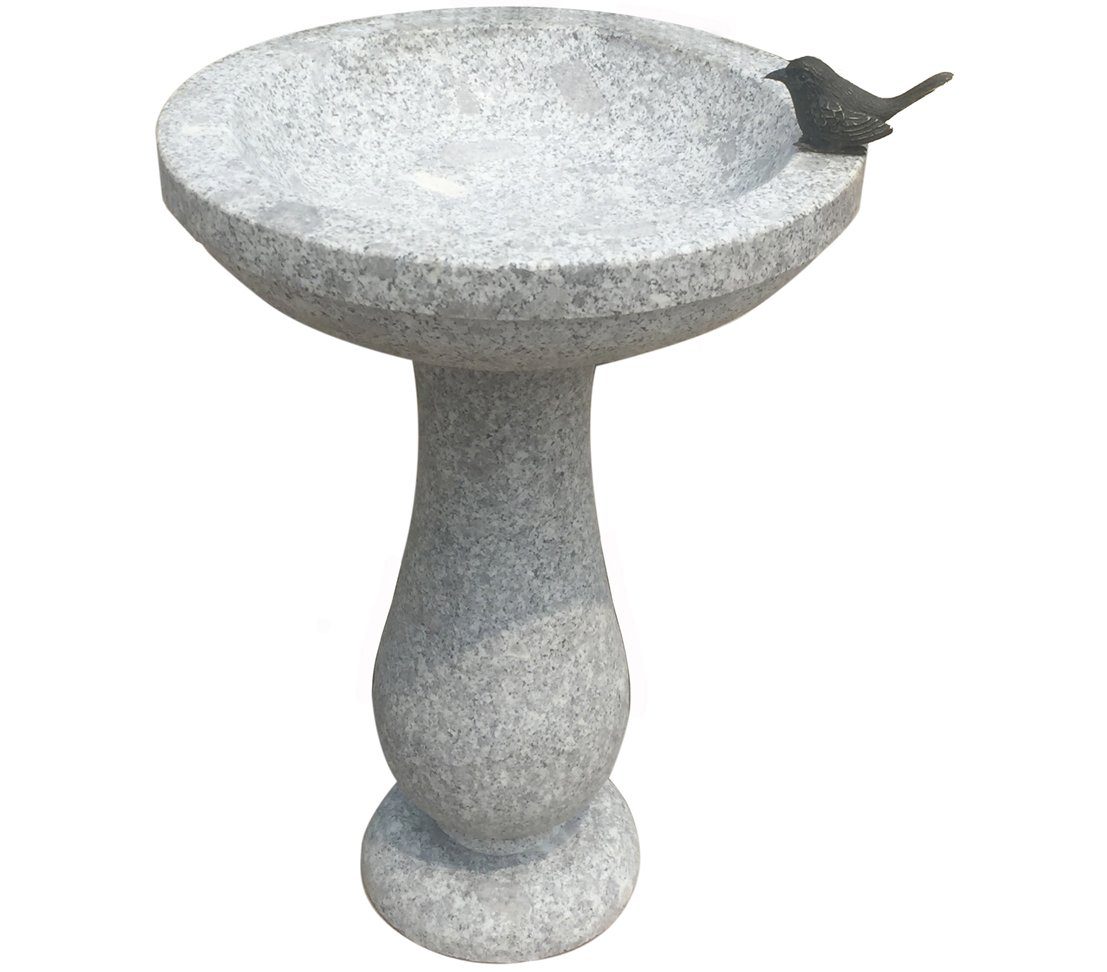 Dehner Vogeltränke Granittränke mit Vogel, Ø 42 cm, Höhe 57 cm, massive Vogeltränke, langlebige und romantische Gestaltung