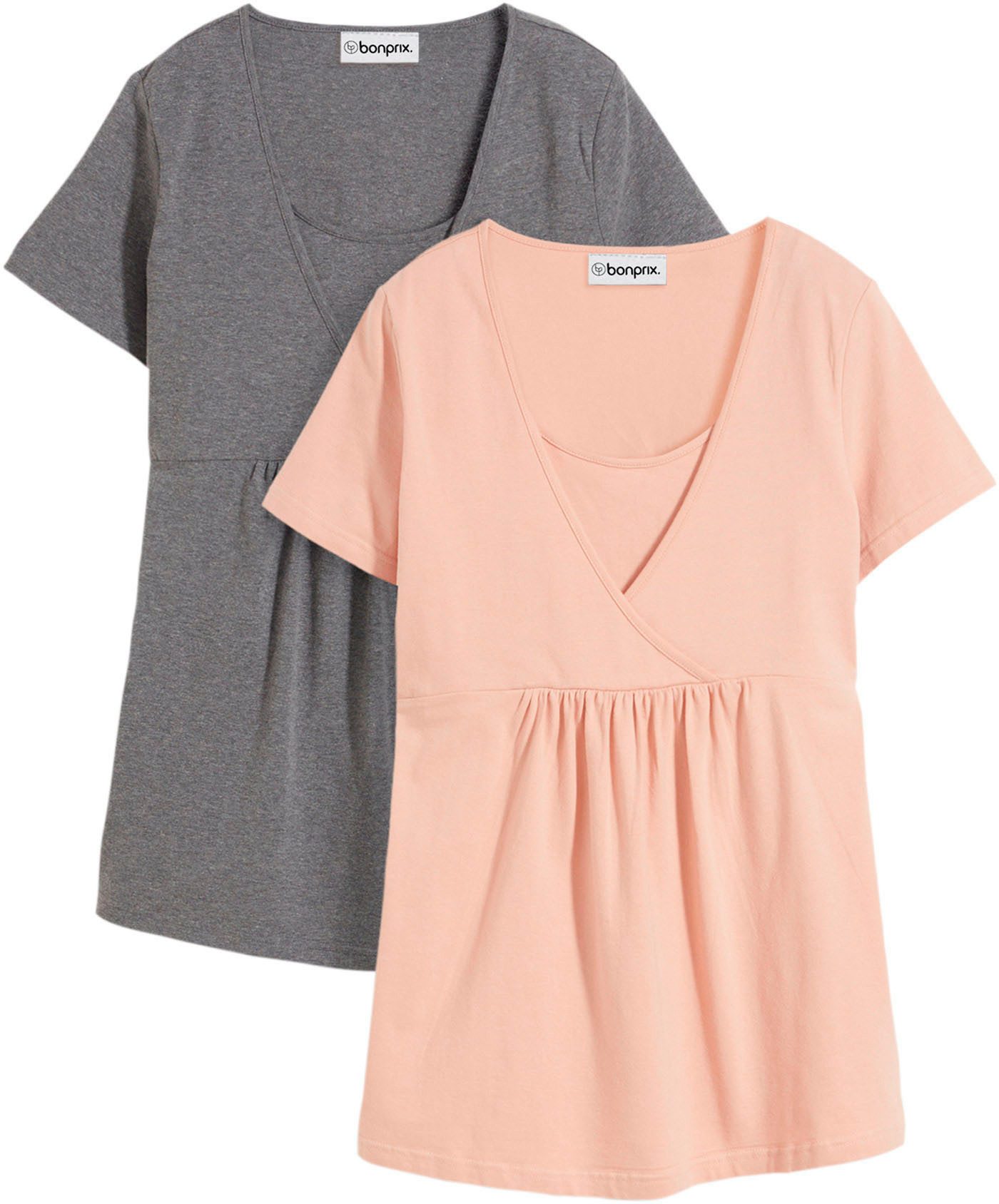 bonprix Stillshirt (Packung, 2-tlg., 2) figurumspielende Passform, mit Wickelschnitt