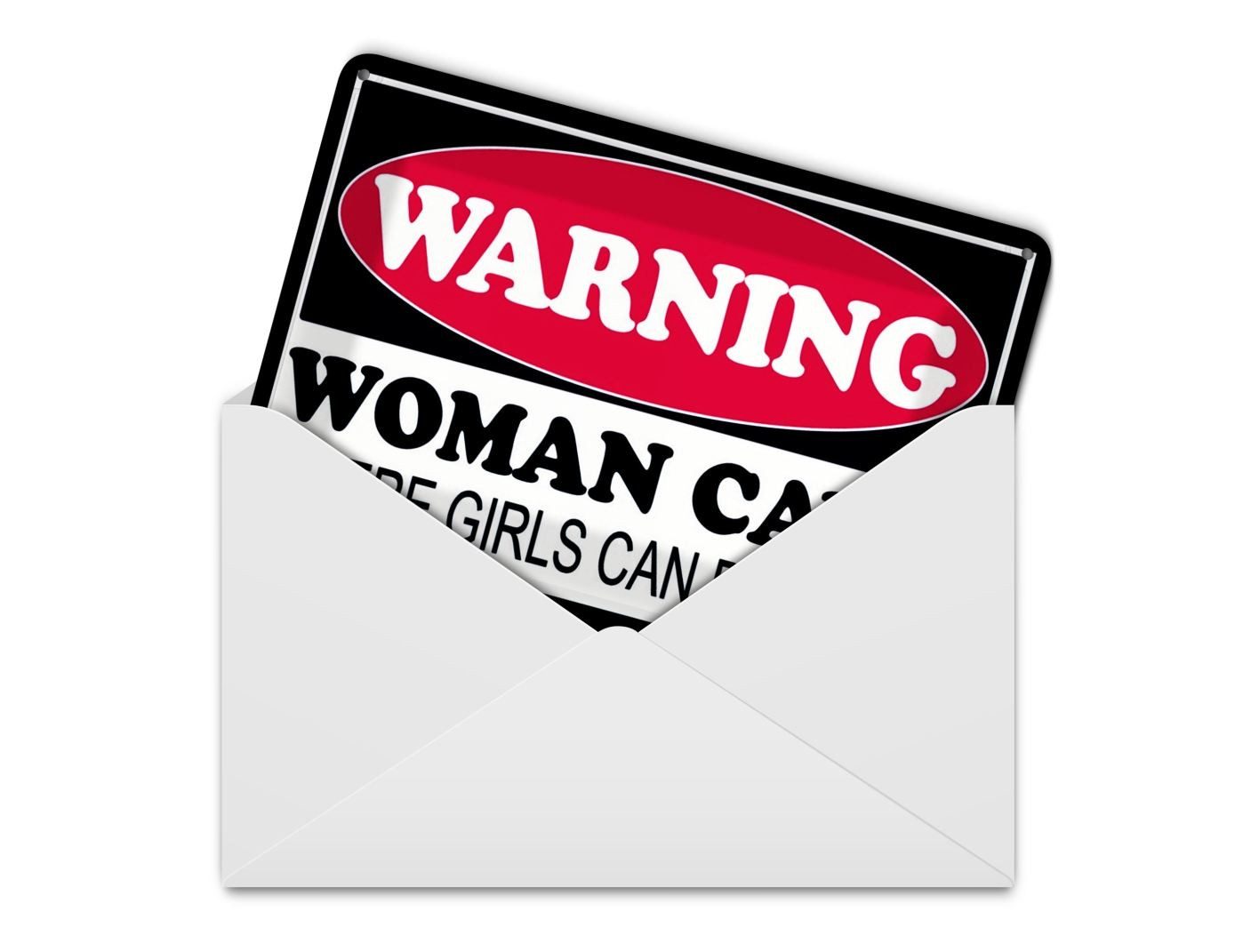 Femer GmbH Postkarte Blechpostkarte Hinweis 14x10 cm Warning Woman Cave where girls, unfrankiert