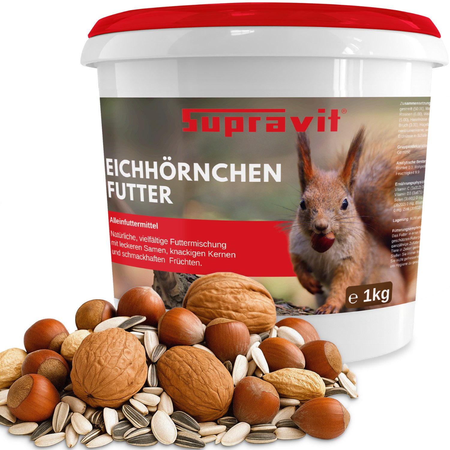 Supravit Eichhörnchen Futter 1kg - Ganzjähriges Eichhörnchenfutter, für: Nutz-/ Wildtier