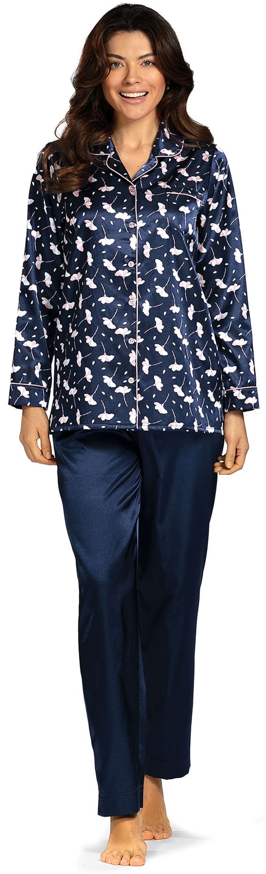 comtessa Schlafanzug Mellow Luxe (Set, 2 tlg., 2-teilig) Damen Pyjama lang Satin Langarm geknöpft auch große Größen