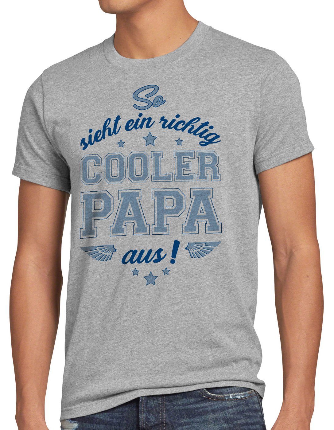 style3 Print-Shirt Herren T-Shirt Cooler Papa Fun Spruch Vatertag Dad Vater Geburtstag Sohn Tochter grau meliert